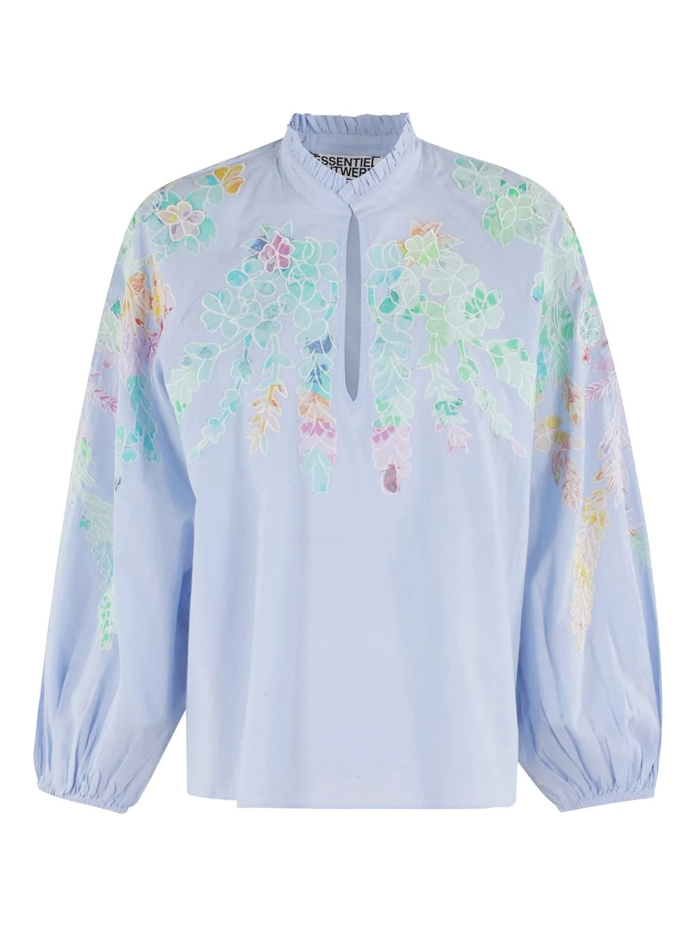 floral-embroidered balloon-sleeve top - 1
