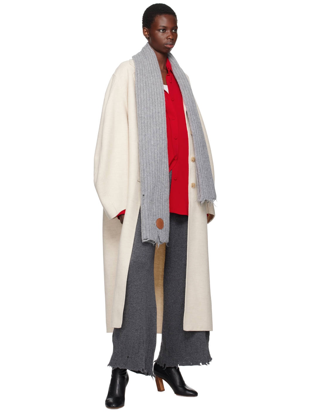 Gray Distressed Alpaca Knit Scarf - 3