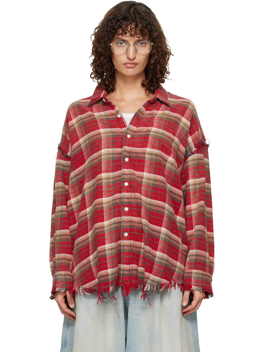 SSENSE Exclusive Red Shredded Seam Drop Neck Shirt - 1