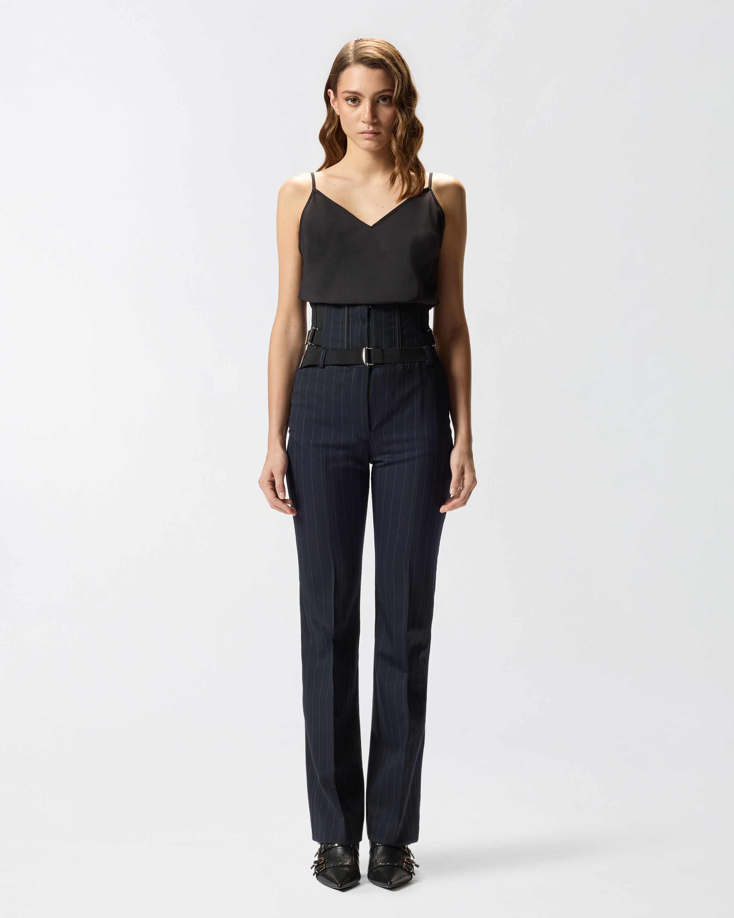 PINSTRIPE POLY WOOL BUSTIER TROUSERS - 2