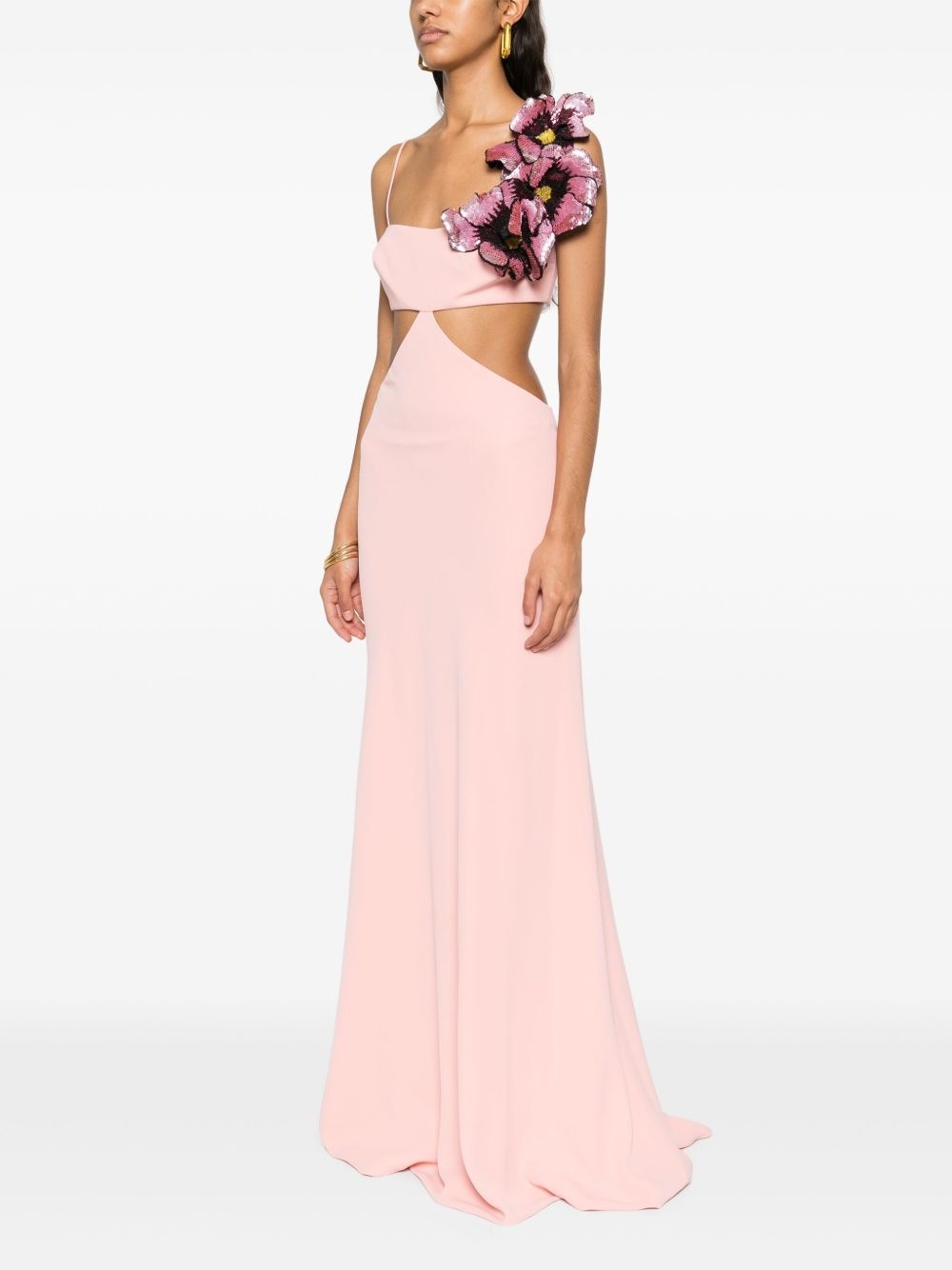 floral-appliqué gown - 3
