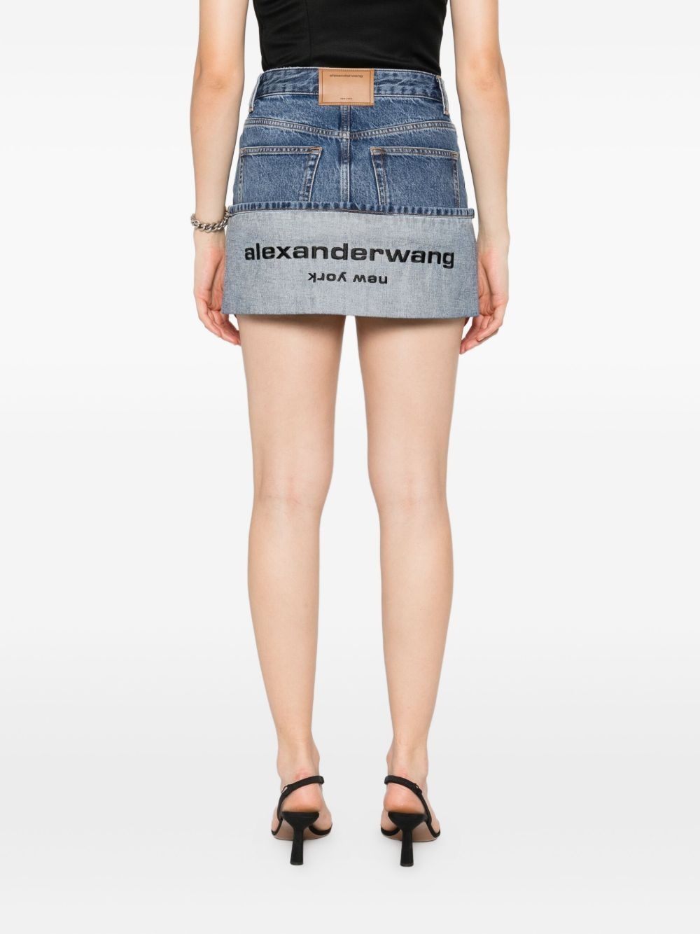 logo-embroidered denim mini skirt - 4