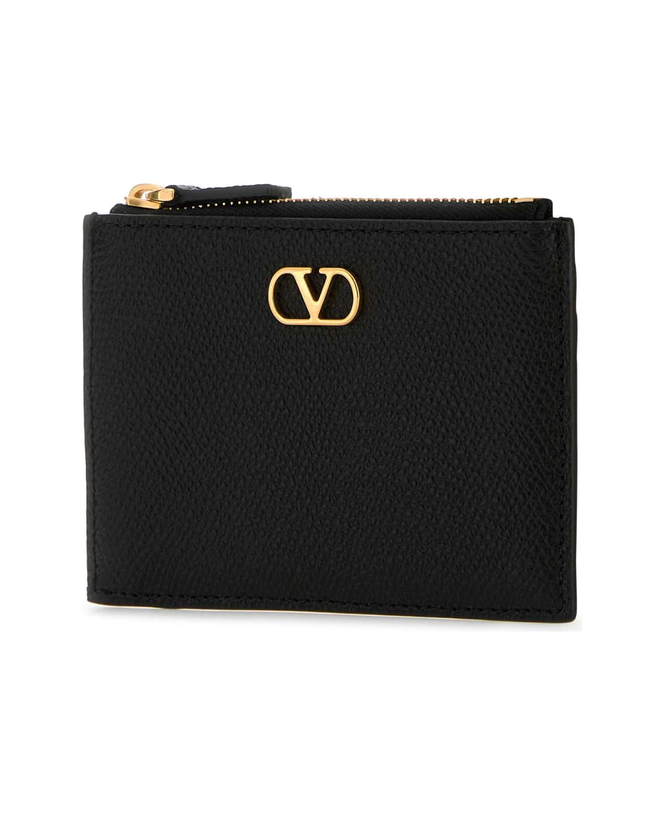 Black Leather Vlogo Card Holder - 2
