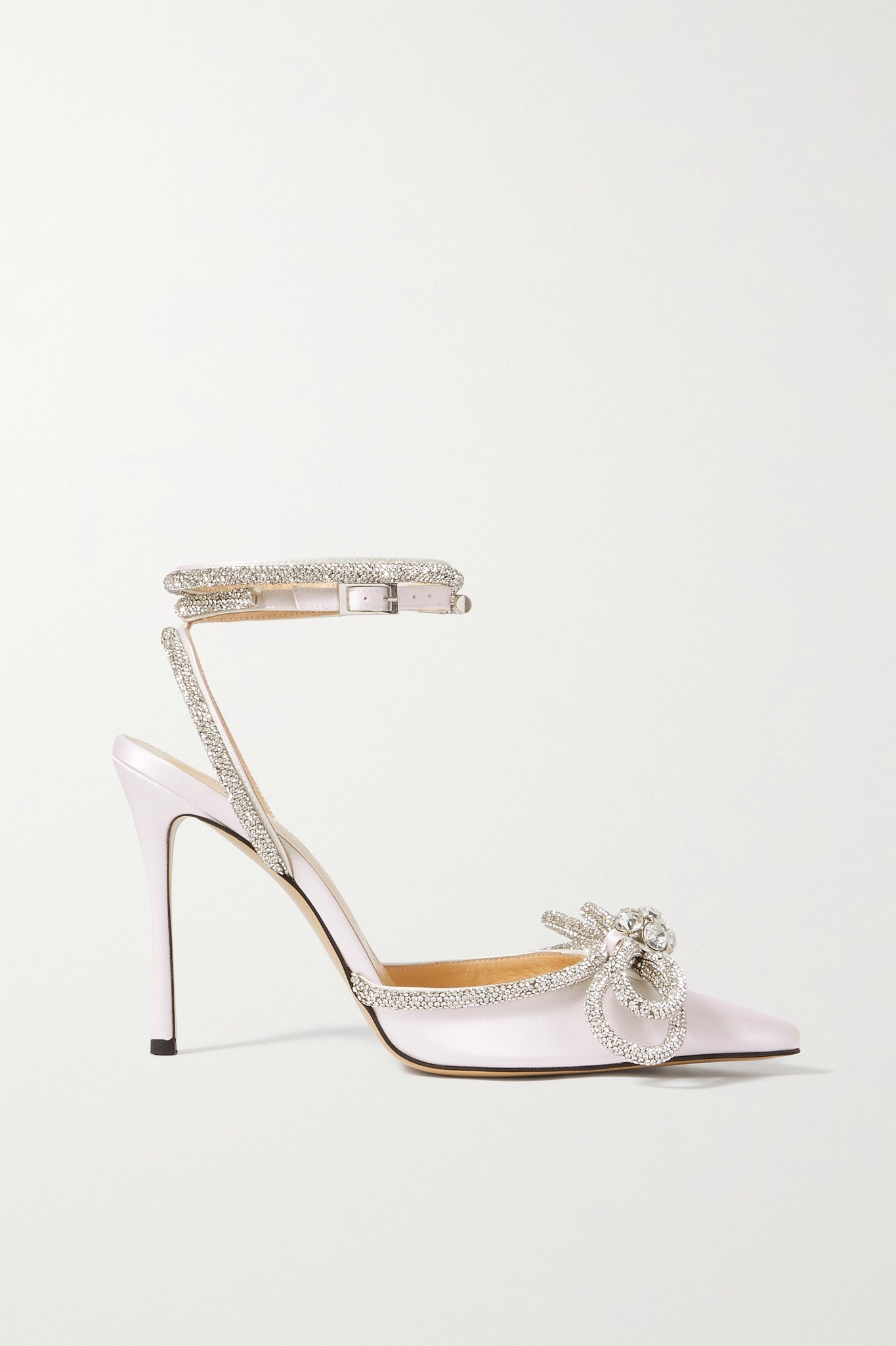 Double Bow crystal-embellished silk-satin point-toe pumps - 1