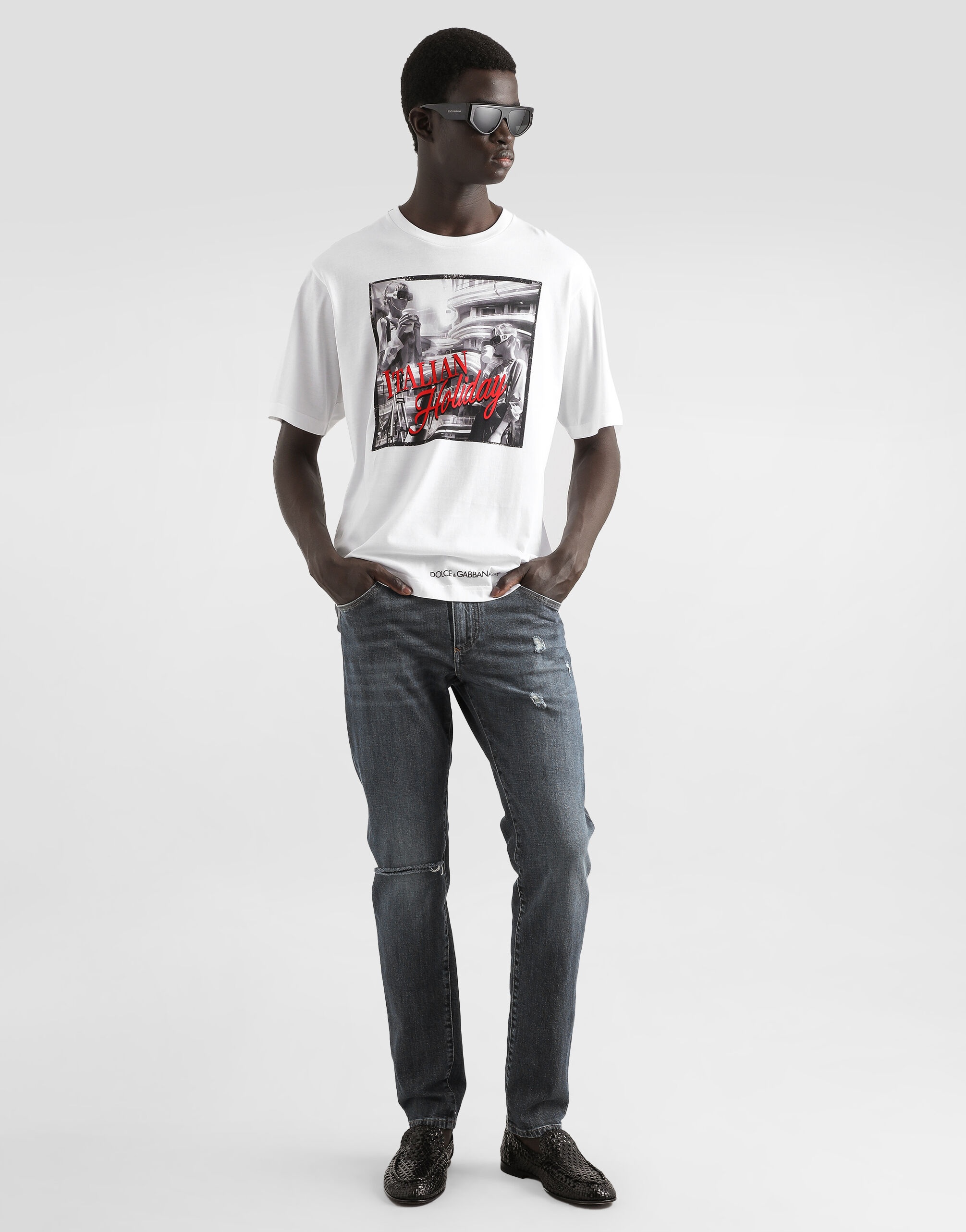 Cotton T-shirt with Italian Holiday print - 2