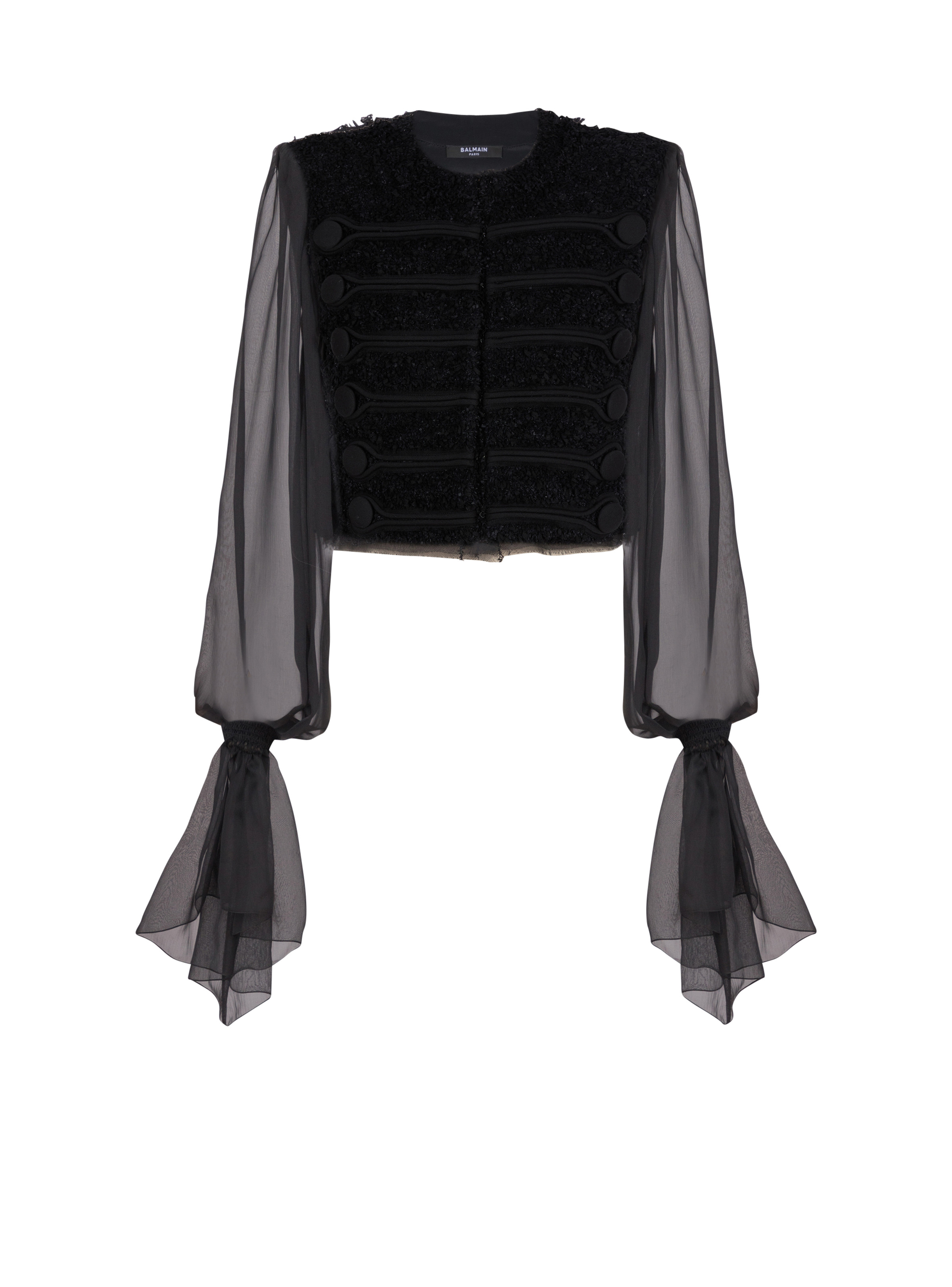 Edge-to-edge tweed and chiffon jacket - 1