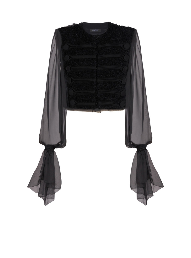 Edge-to-edge tweed and chiffon jacket 1
