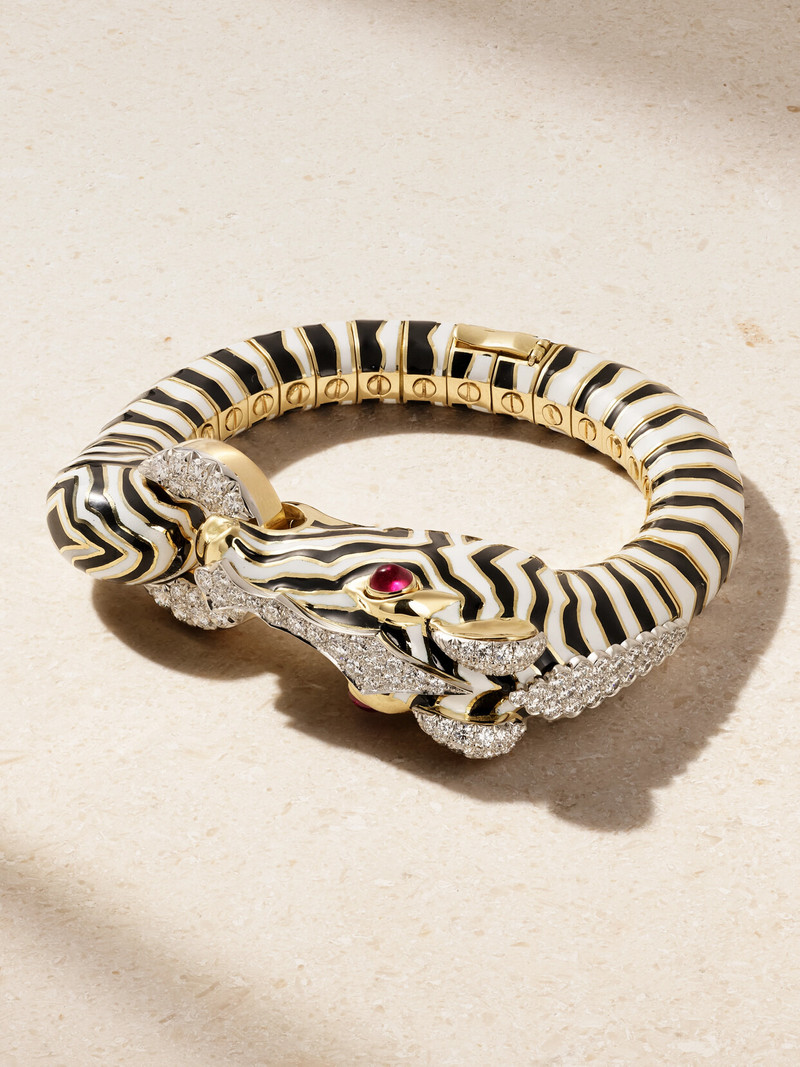 Zebra 18-karat Gold, Platinum, Diamond, Ruby And Enamel Bracelet 1