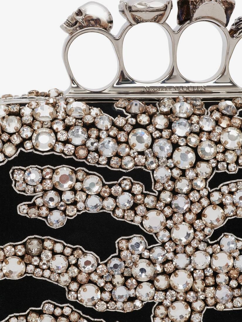 Women's Skull Four Ring Clutch in Black/silver - 6