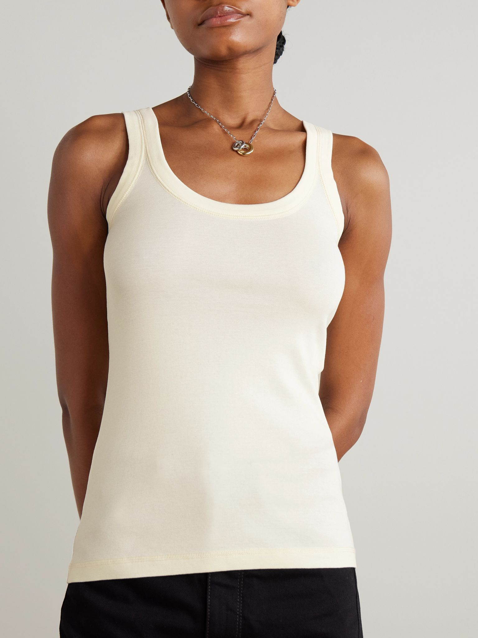 Ribbed cotton tank top Off-white - 3
