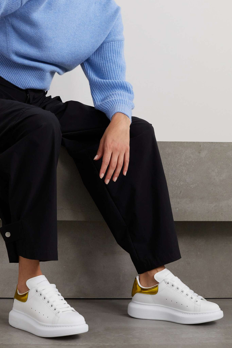 Alexander McQueen Iridescent-trimmed leather exaggerated-sole sneakers outlook