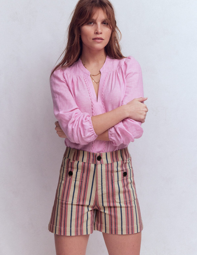 BODEN Primrose Denim Shorts-Pink Stripe outlook