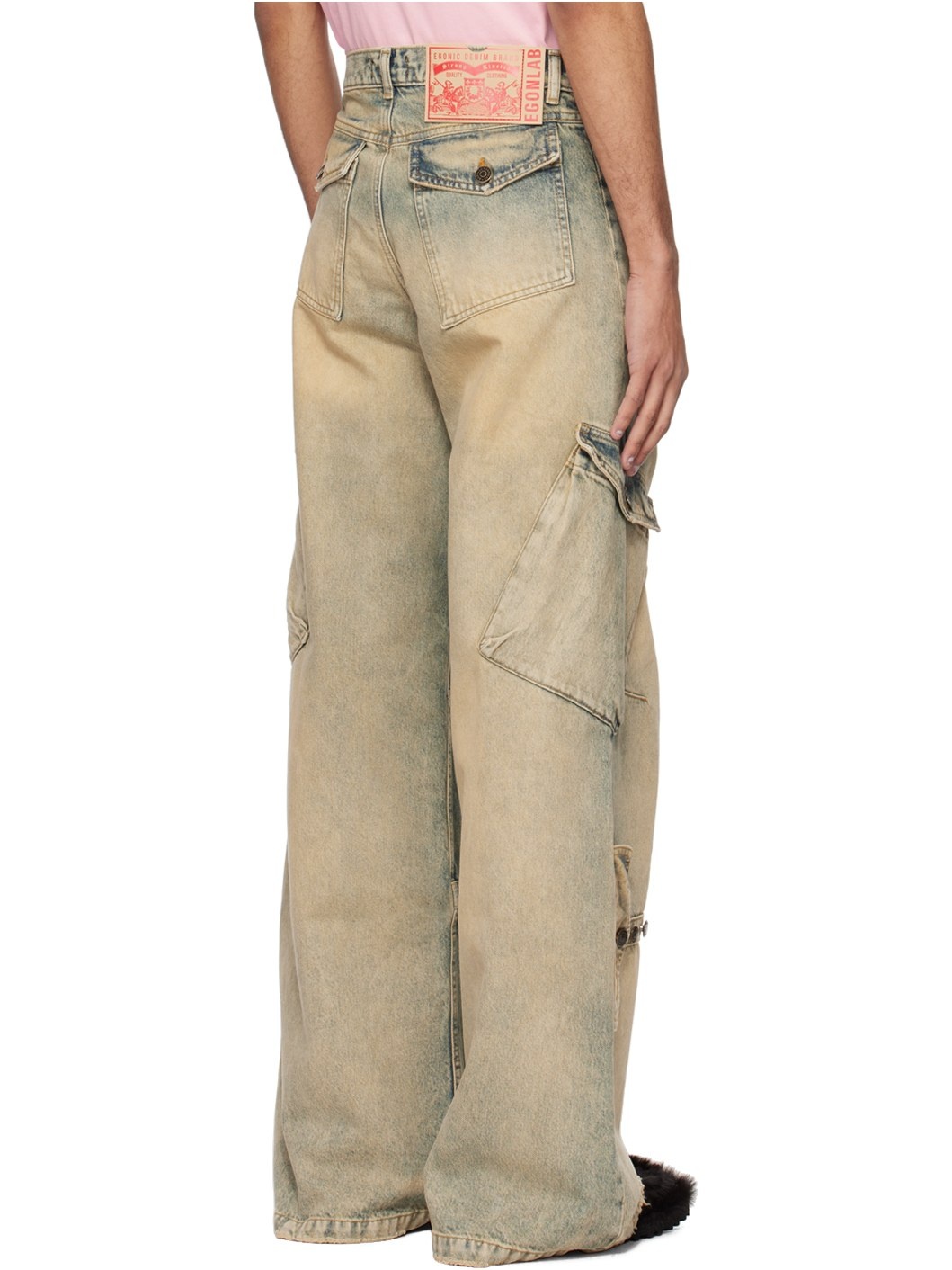 Beige Cargo Pocket Jeans - 3