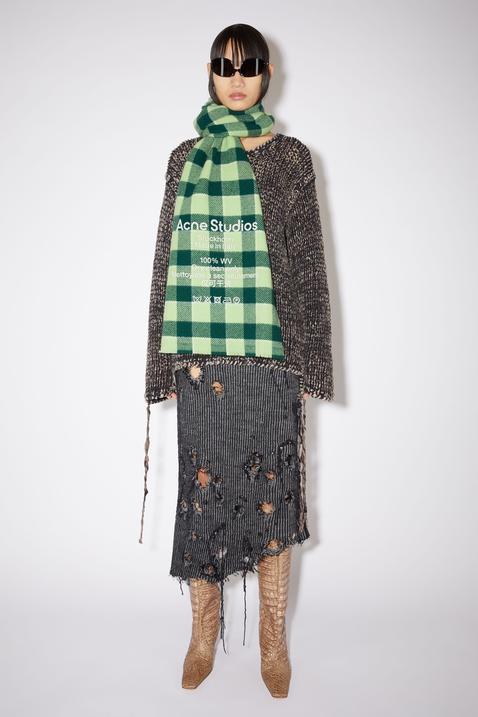Check wool scarf - Forest green/light green - 2
