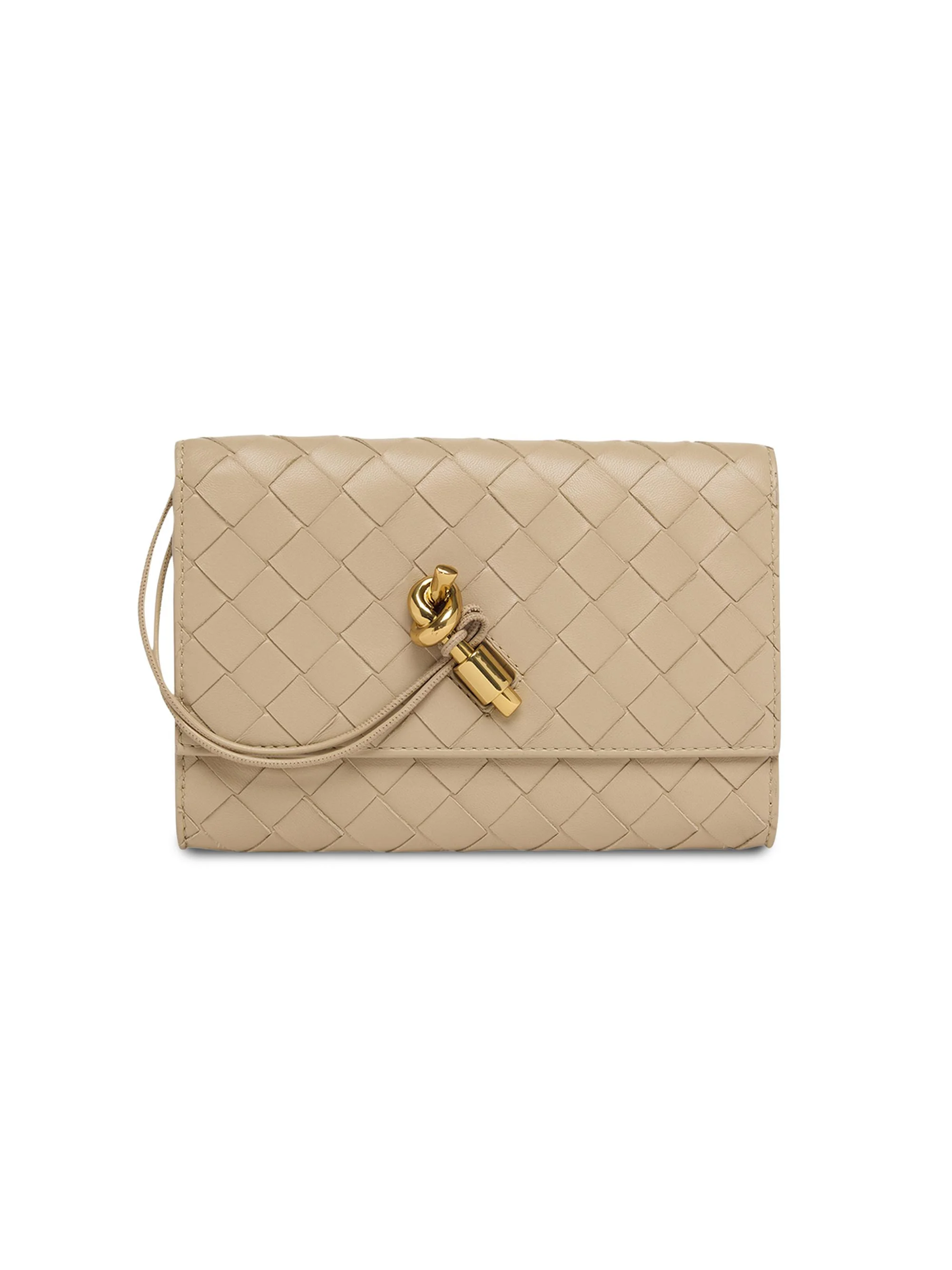 Women's Andiamo Intrecciato Leather Shoulder Bag - Ecru Muse Brass - 1