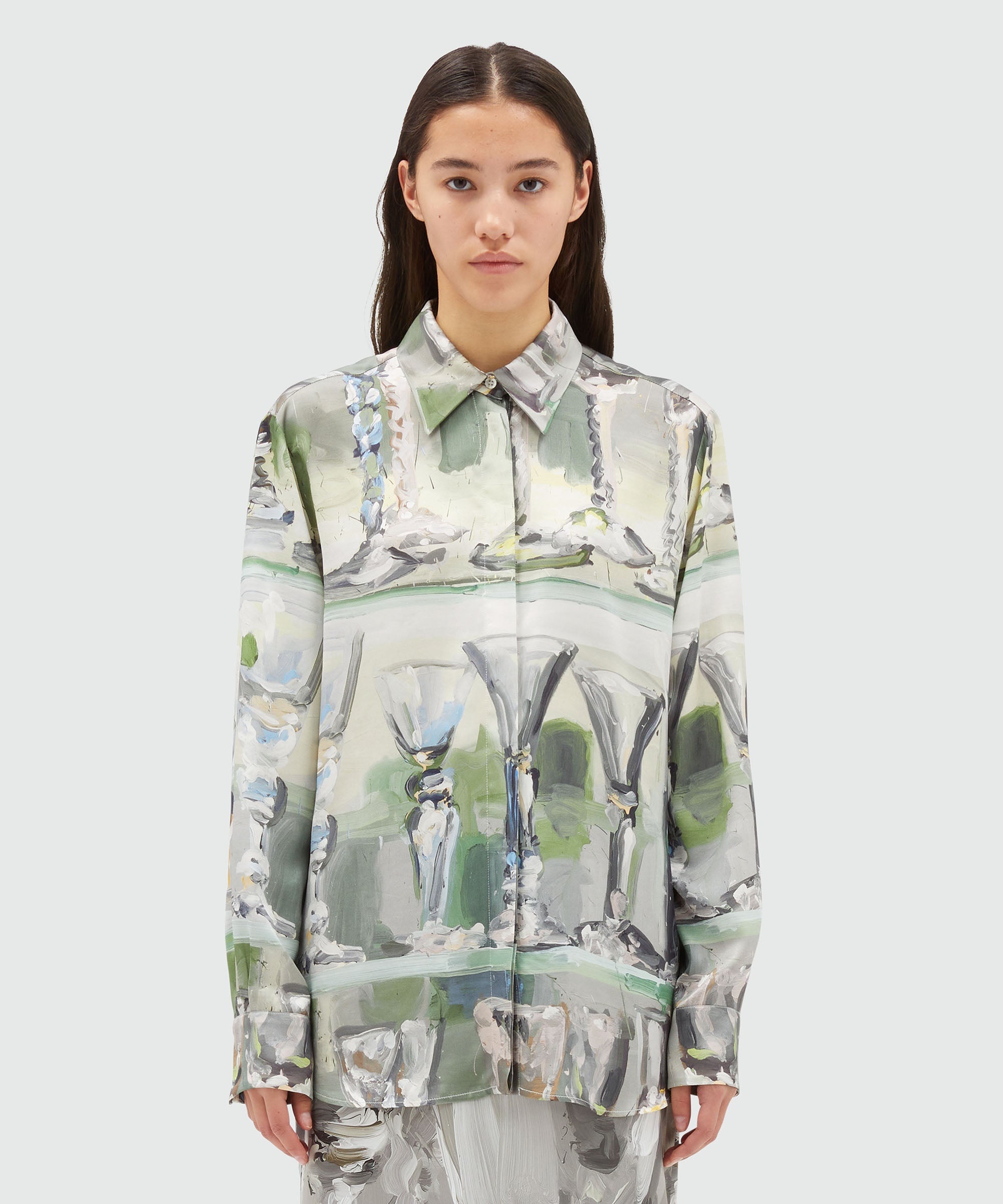 Fluid satin shirt with "Glass" print - 2