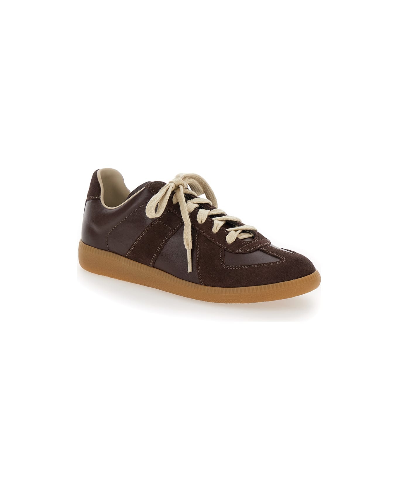 'replica' Brown Low Top Sneakers In Suede And Leather Woman - 1