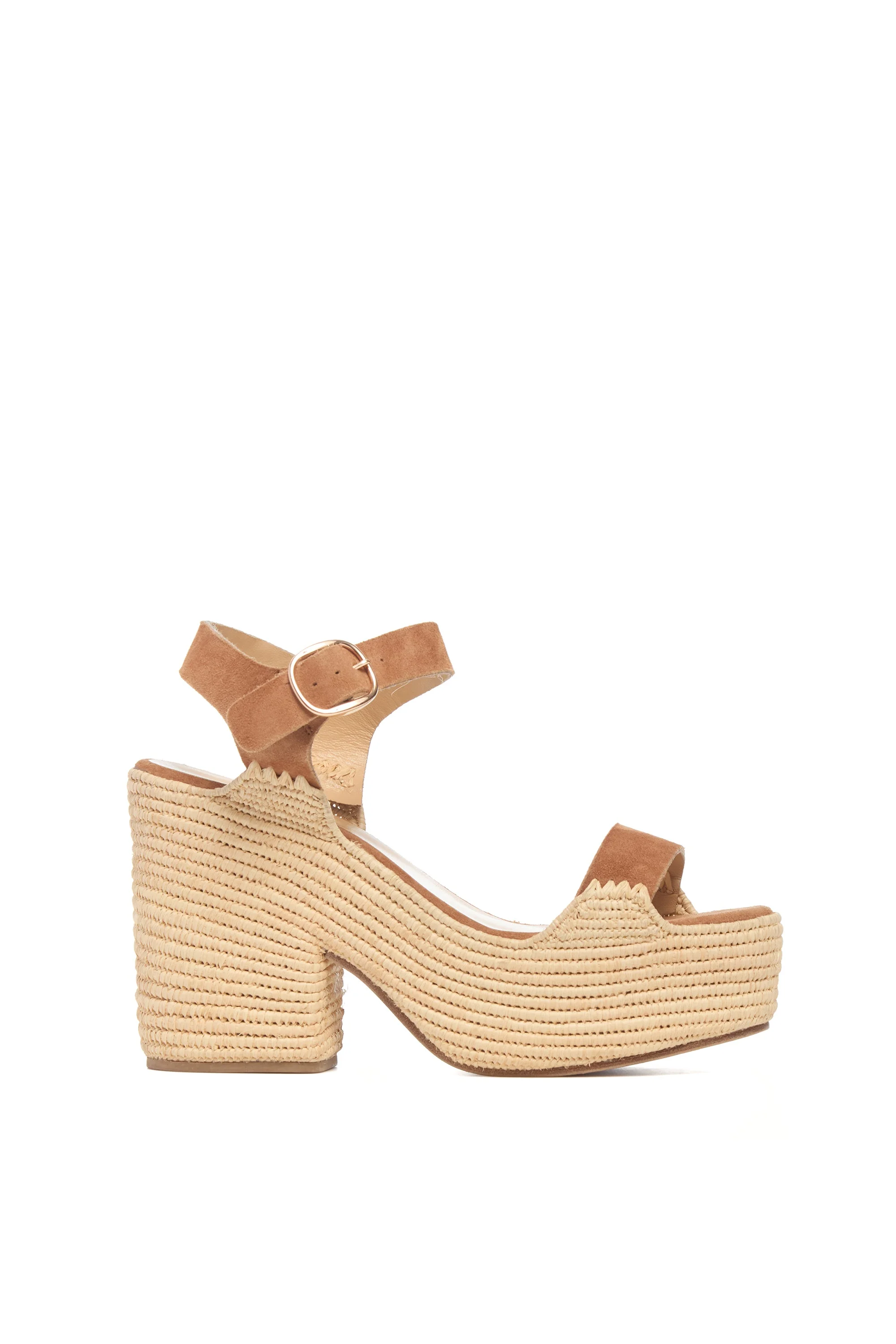 Sardis Platform Sandal in Camel Suede & Natural Raffia - 1