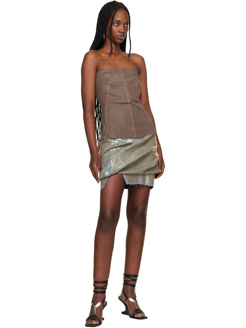 Rick Owens Blue & Beige Temple Draped Denim Miniskirt outlook