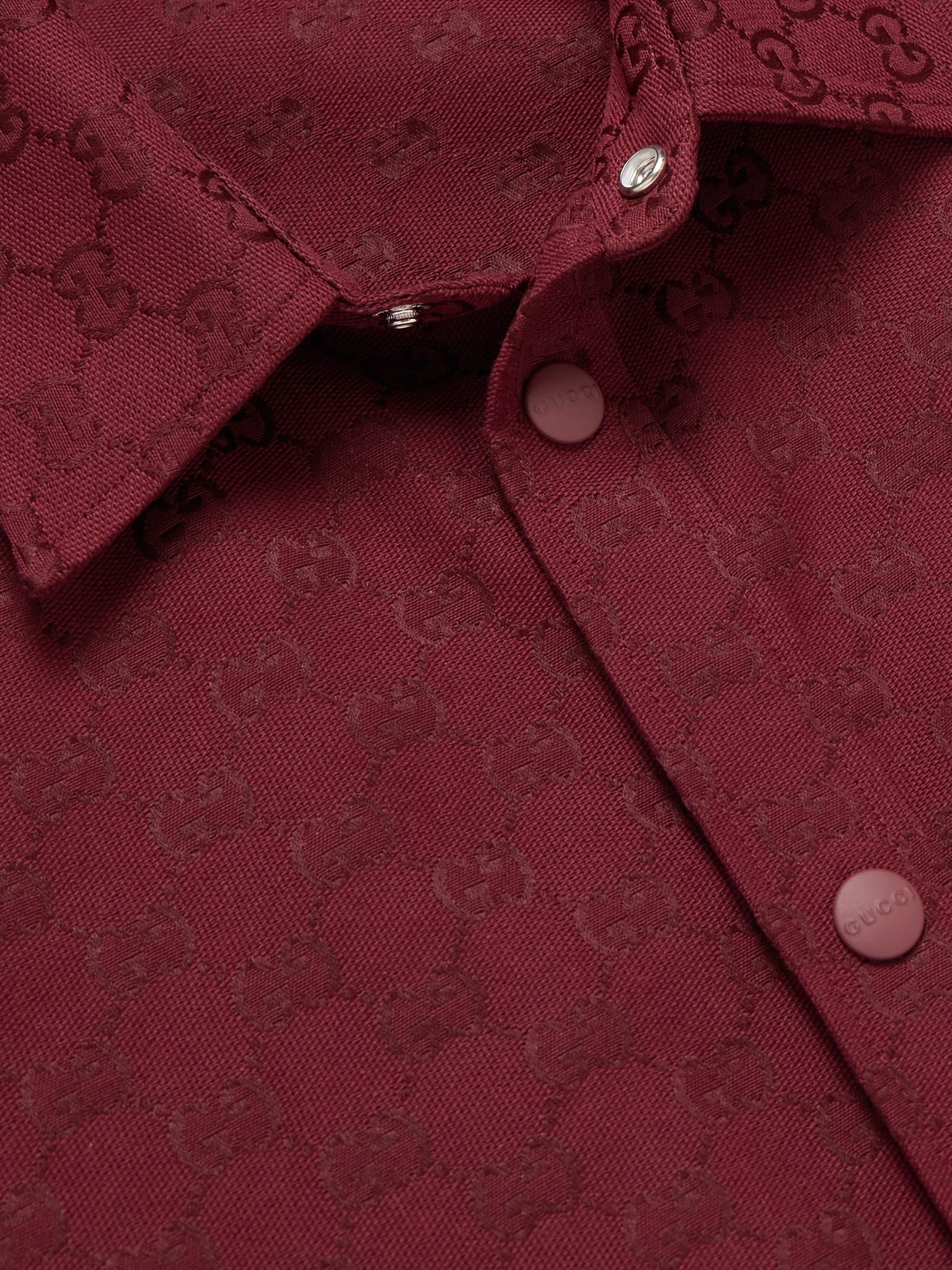 Monogrammed Cotton-Blend Jacquard Shirt Burgundy - 5
