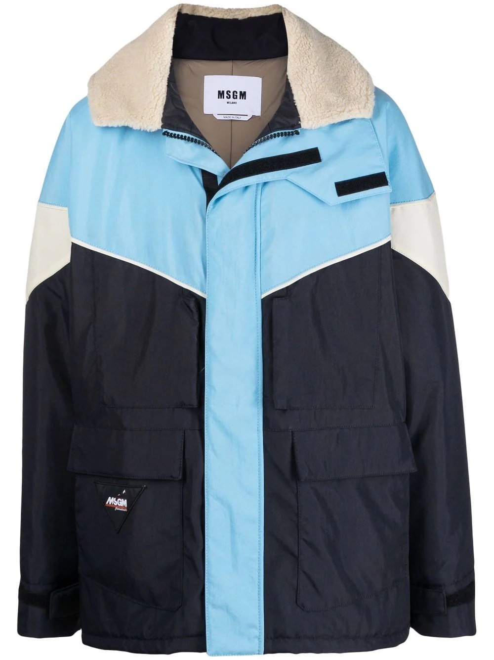 colour-block hooded parka - 1