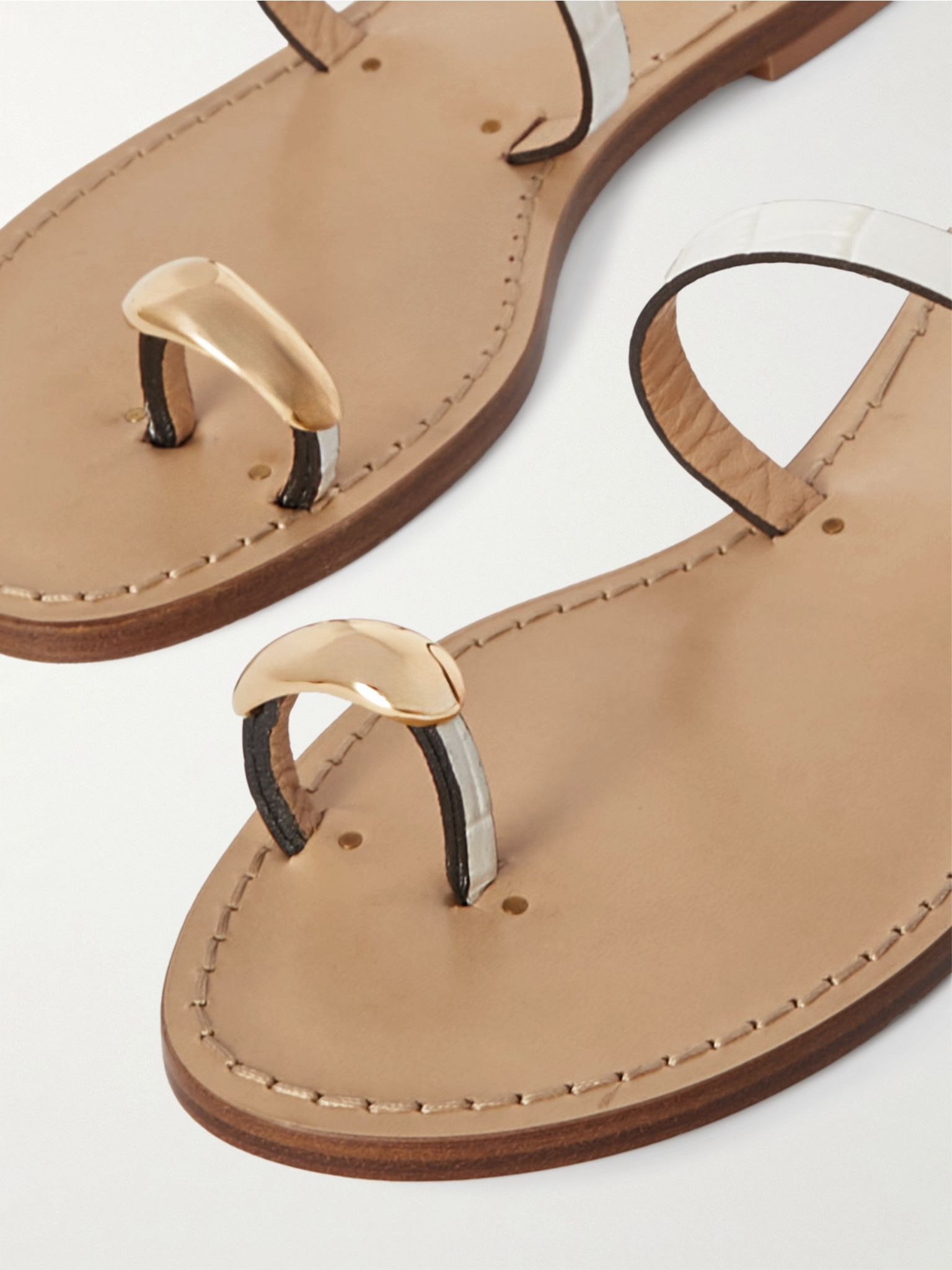The Kibera embellished croc-effect leather sandals Cream - 4