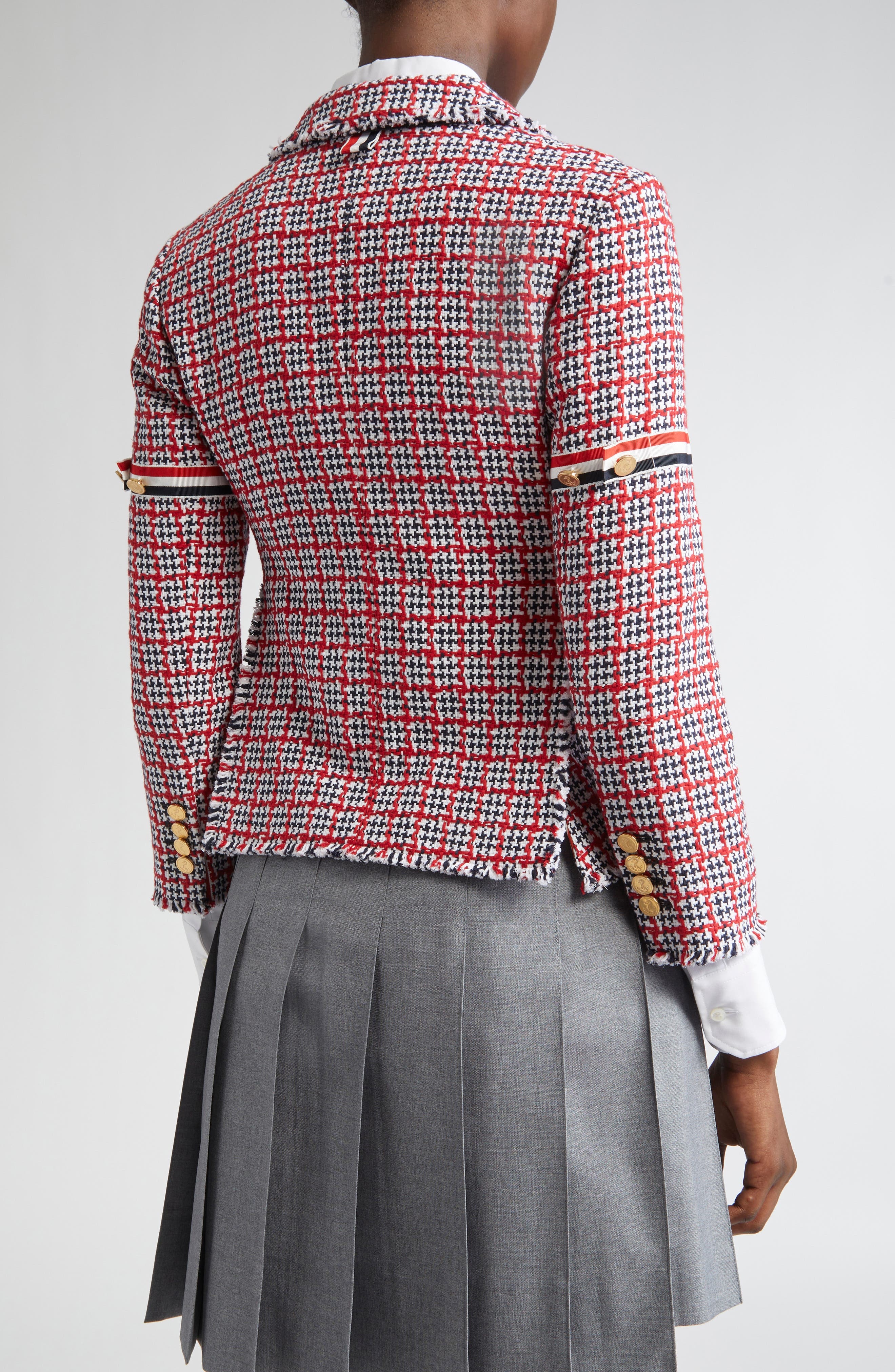 Thom Browne Fray Cotton Tweed Blazer in Red Multi at Nordstrom - 3