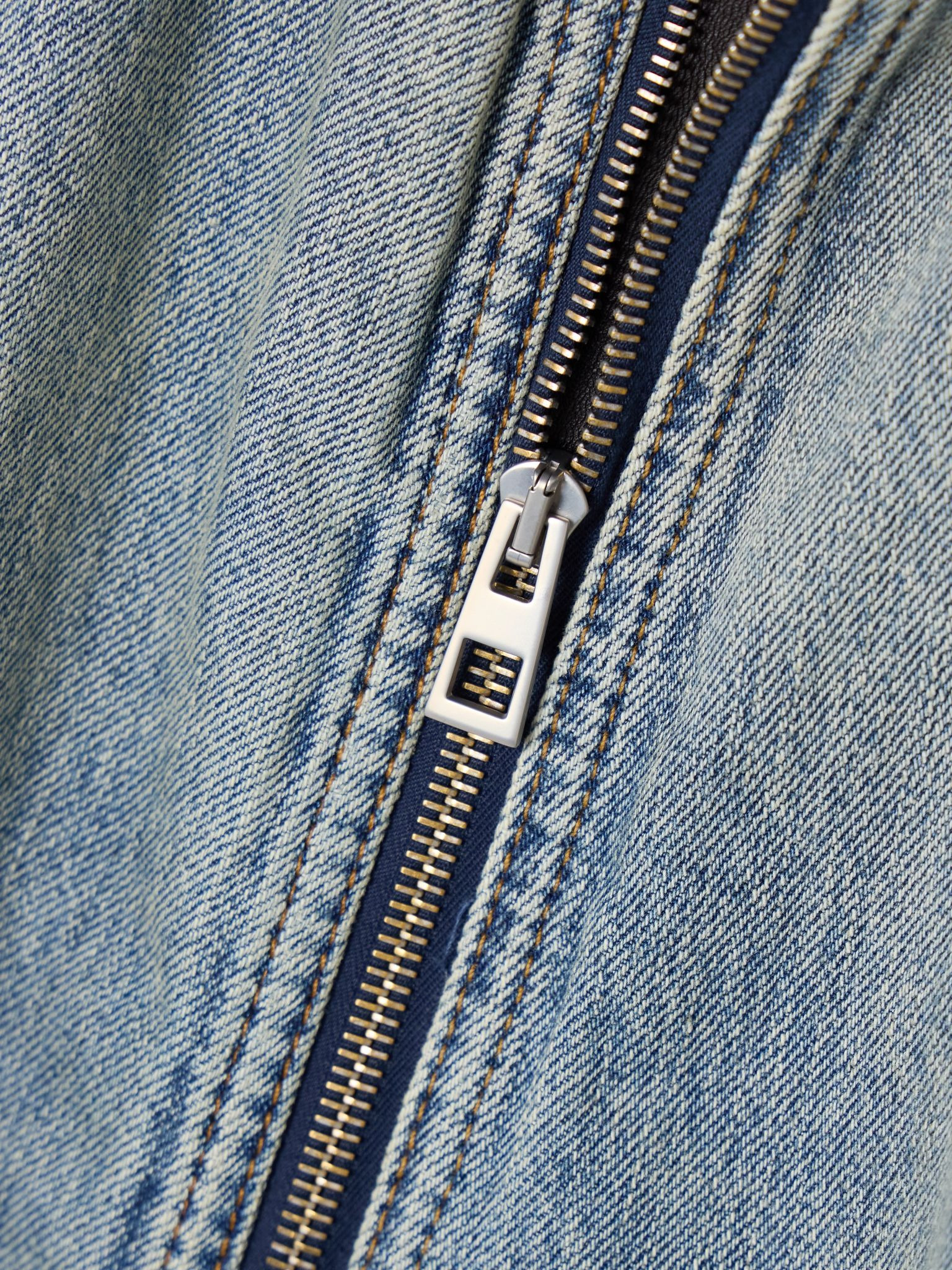 Leather-trimmed denim bomber jacket Blue - 4