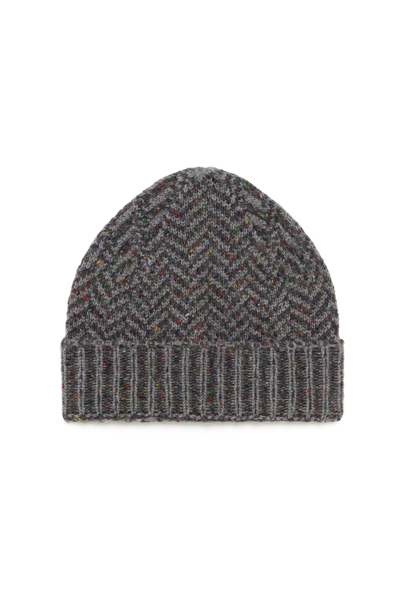Porta Knit Beanie in Charcoal Multi Specked Aran Cashmere Herringbone 1