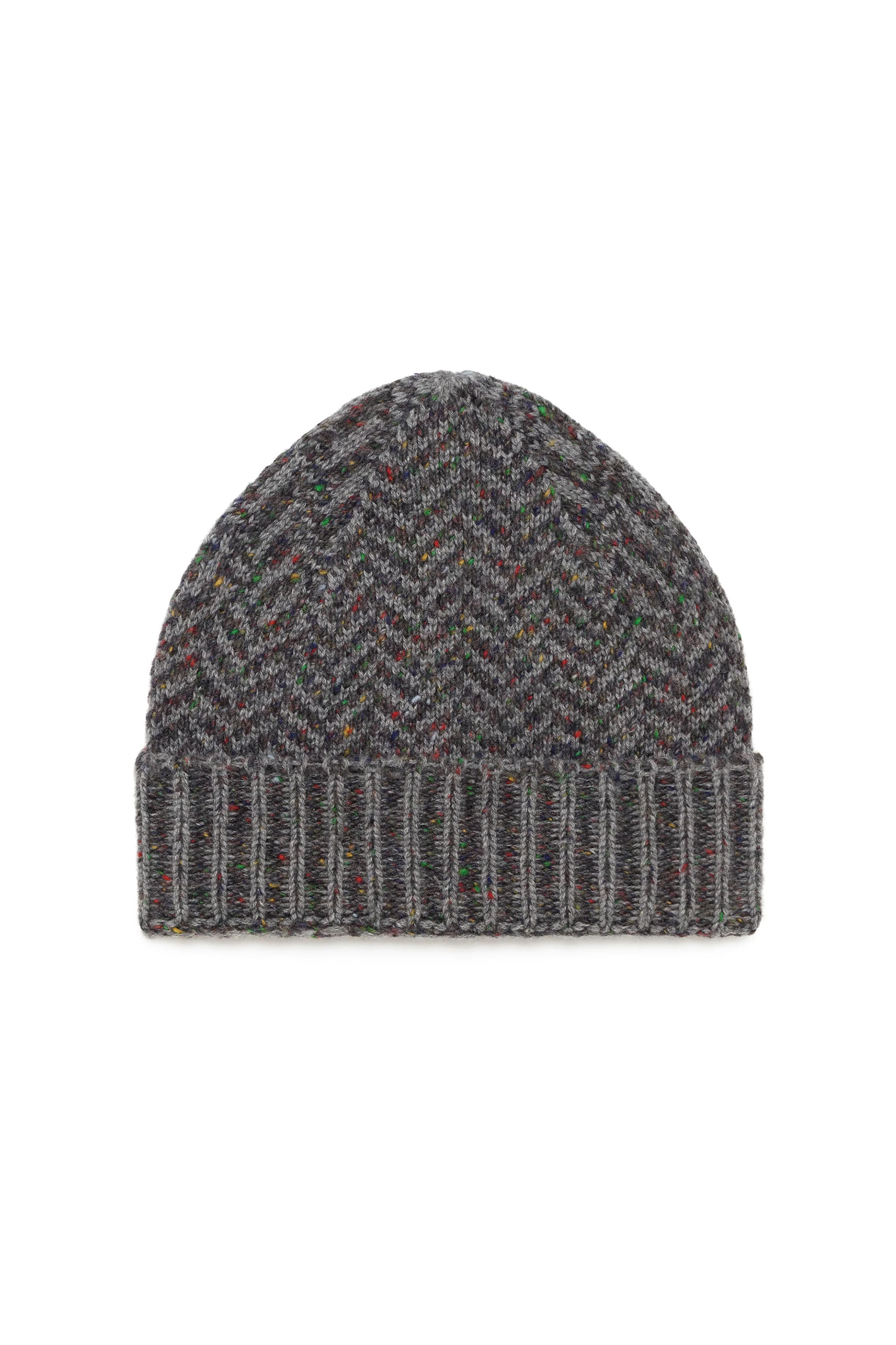 Porta Knit Beanie in Charcoal Multi Specked Aran Cashmere Herringbone - 1