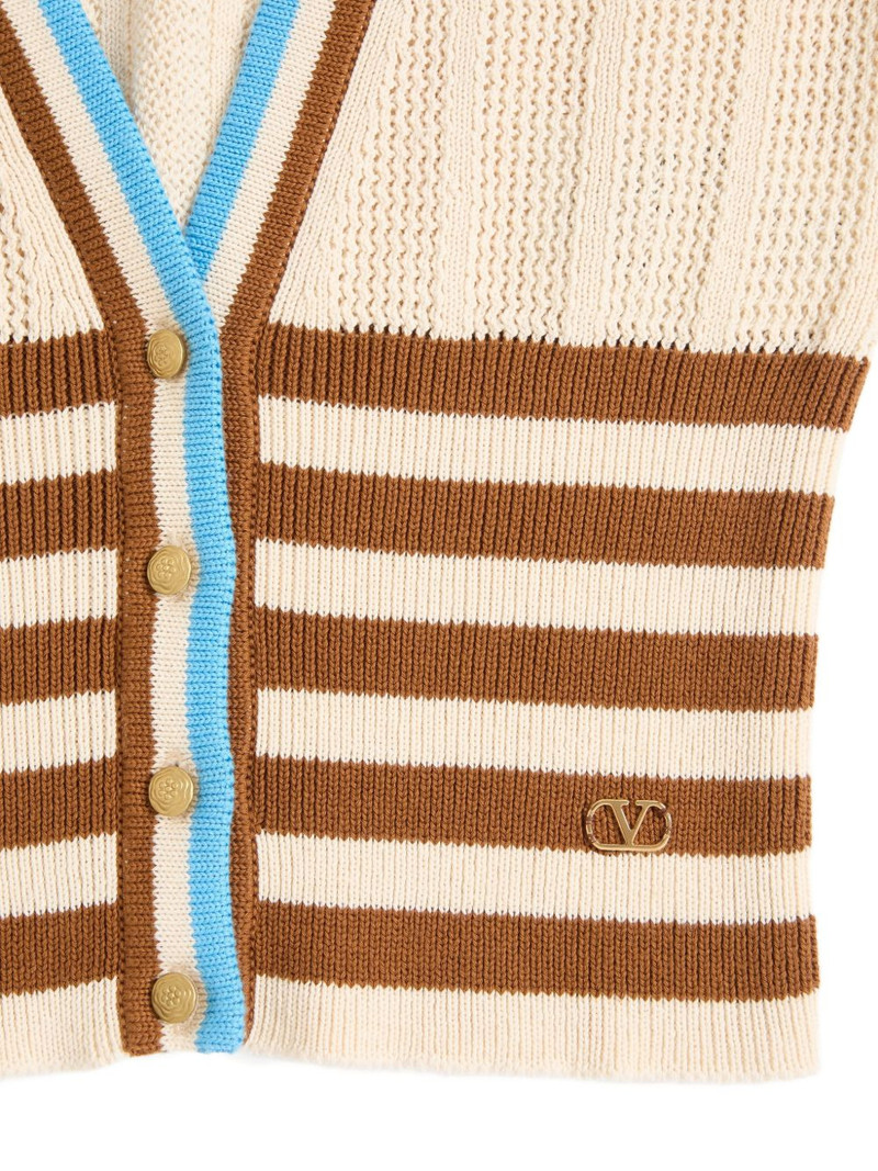 Valentino striped logo-plaque cardigan outlook