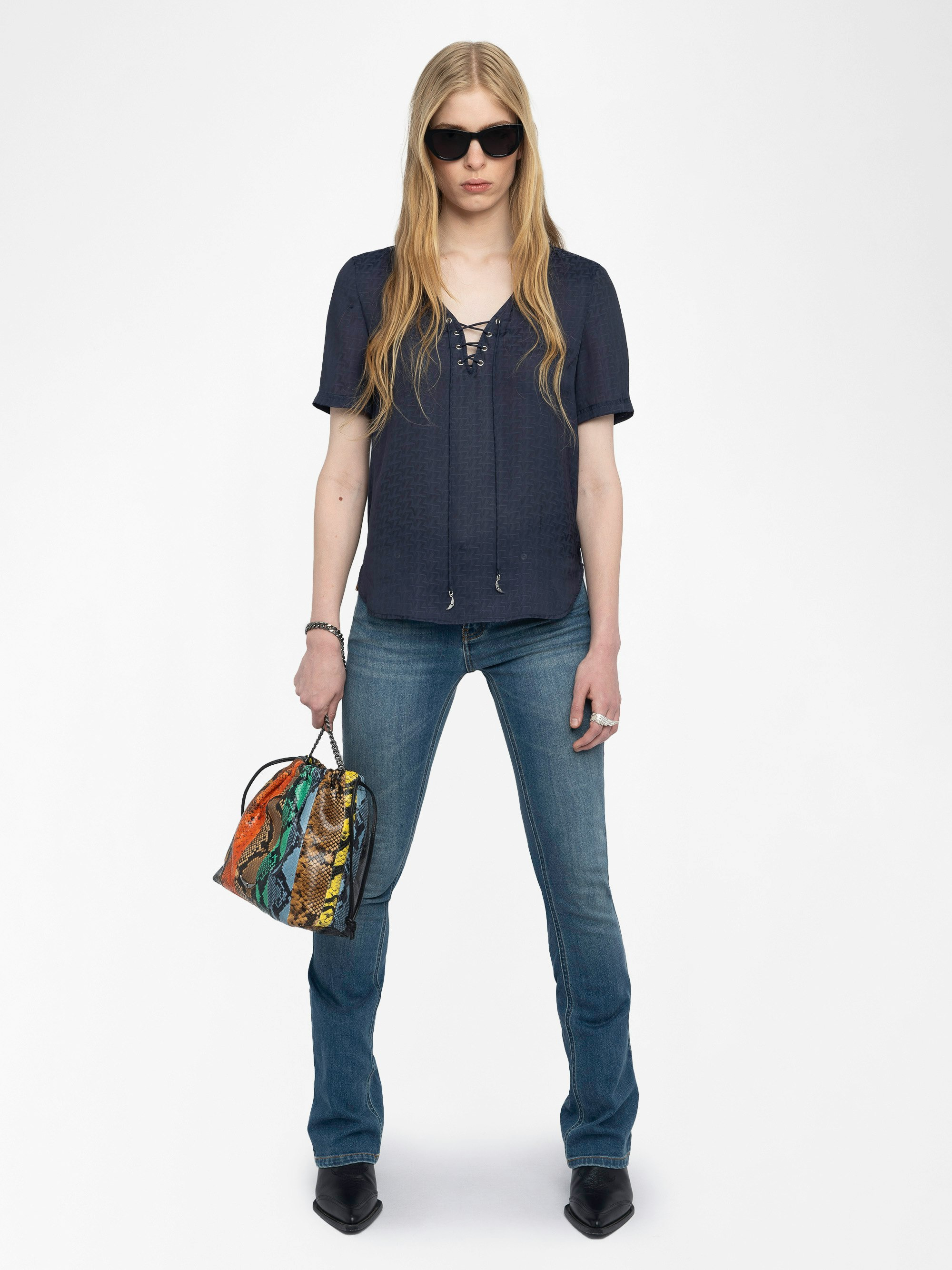 Terzo Satin V Neck Top - 4