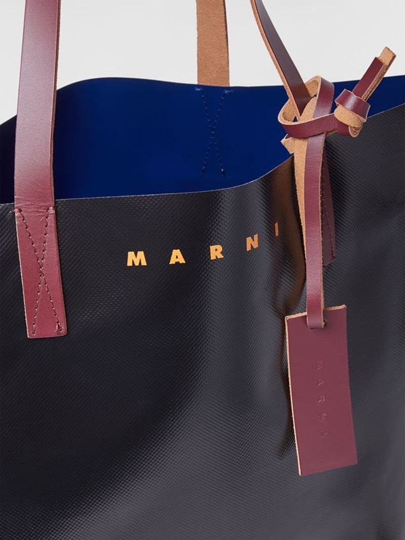 BLACK AND BLUE PVC SHOPPING BAG WITH CALFSKIN LEATHER HANDLES 4