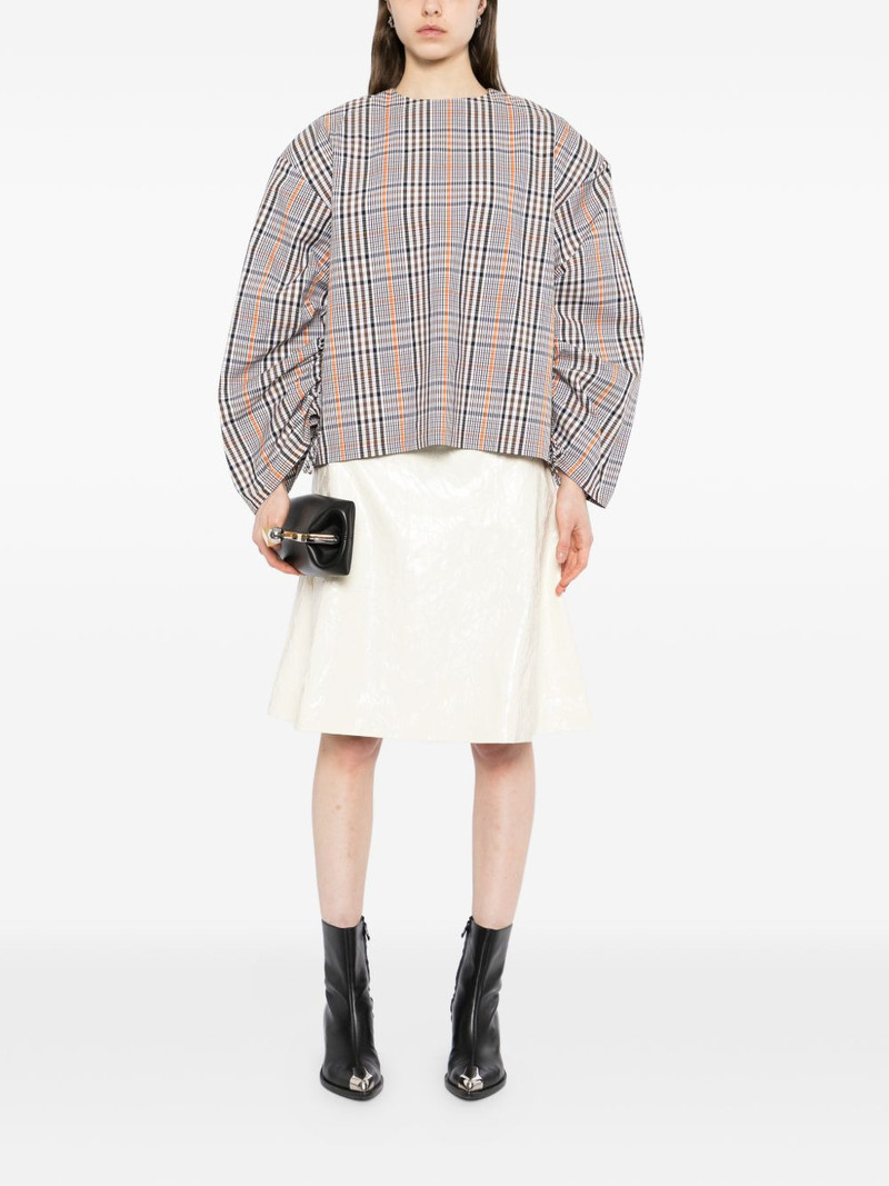 A.W.A.K.E. MODE checked drawstring-sleeve blouse outlook