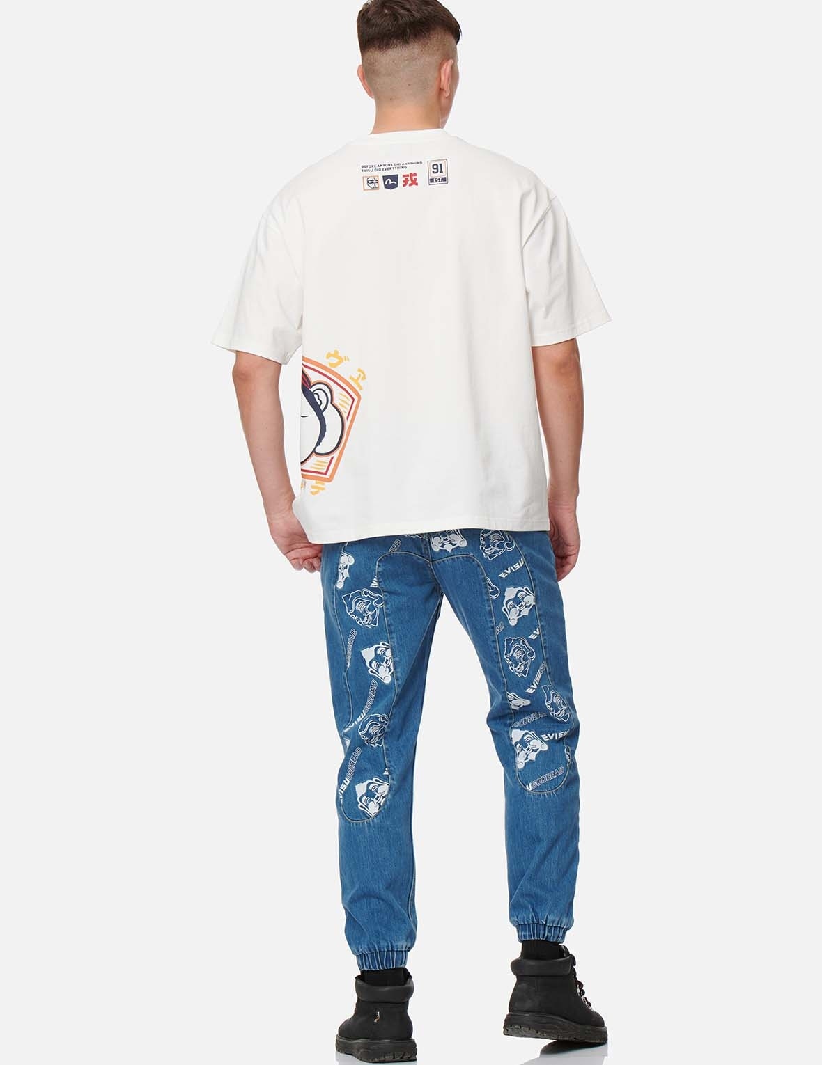 GODHEAD AND LOGO EMBROIDERY DAICOCK INSERT DENIM JOGGER PANTS - 3