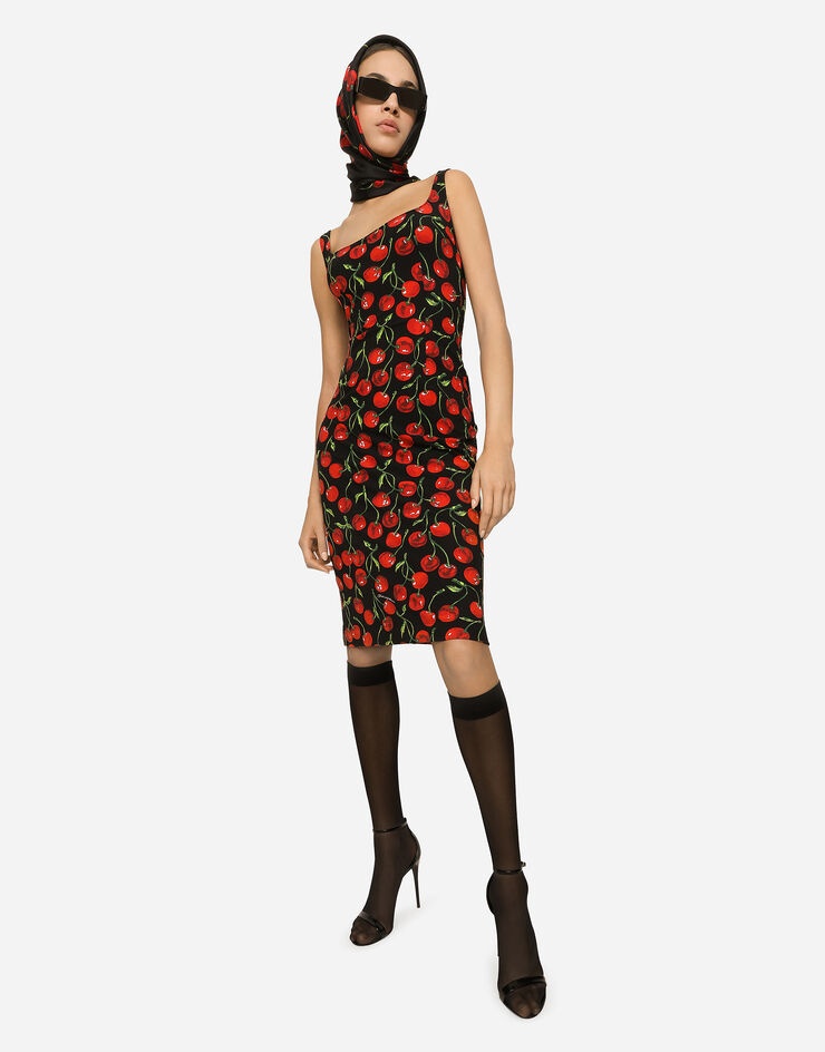 Cherry-print jersey midi dress - 5