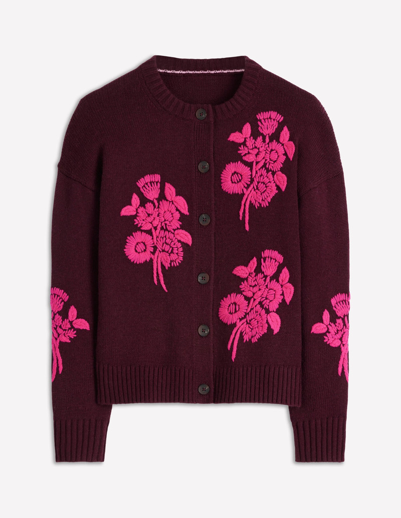 Natalie Embroidered Cardigan-Dark Cherry Bouquet 7