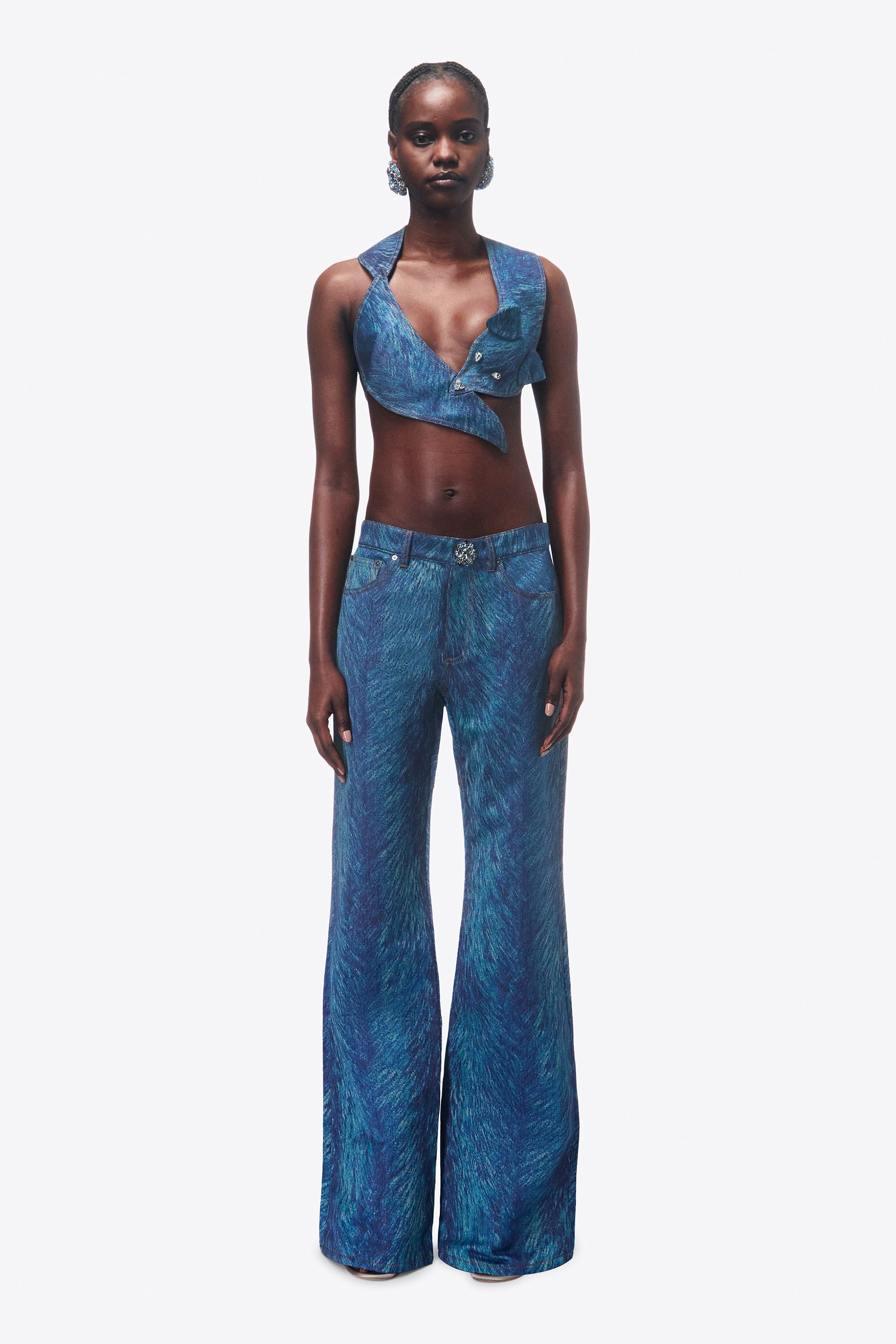 CRYSTAL BUTTON FUR PRINTED JEANS - 4