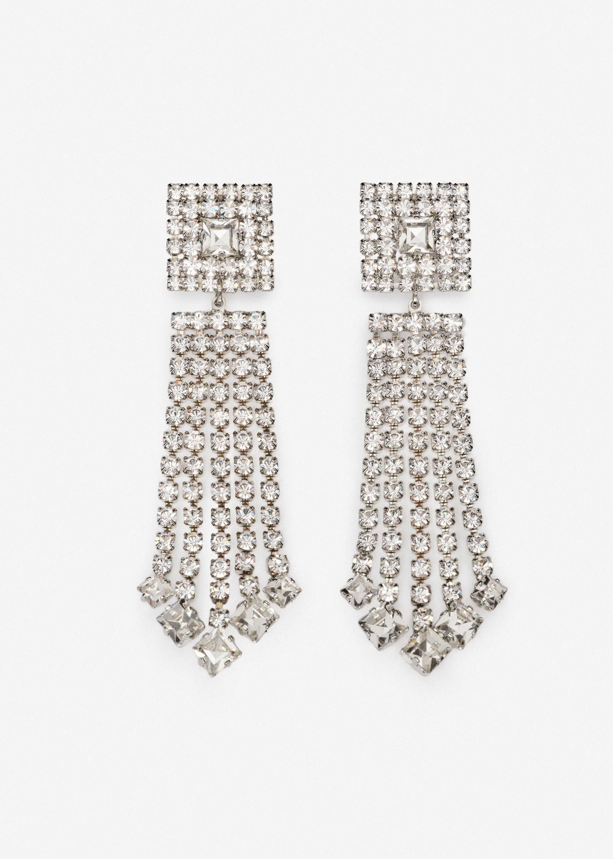 Crystal fringe clip earrings in silver - 1
