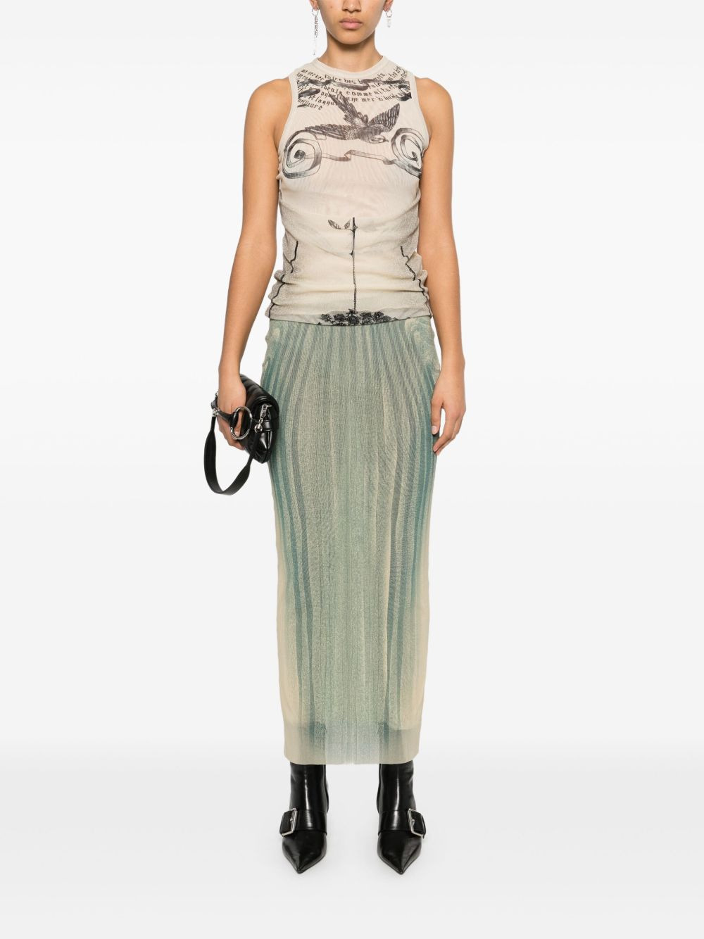Jean Paul Gaultier Women Spiral Printed Mesh Long Skirt - 6