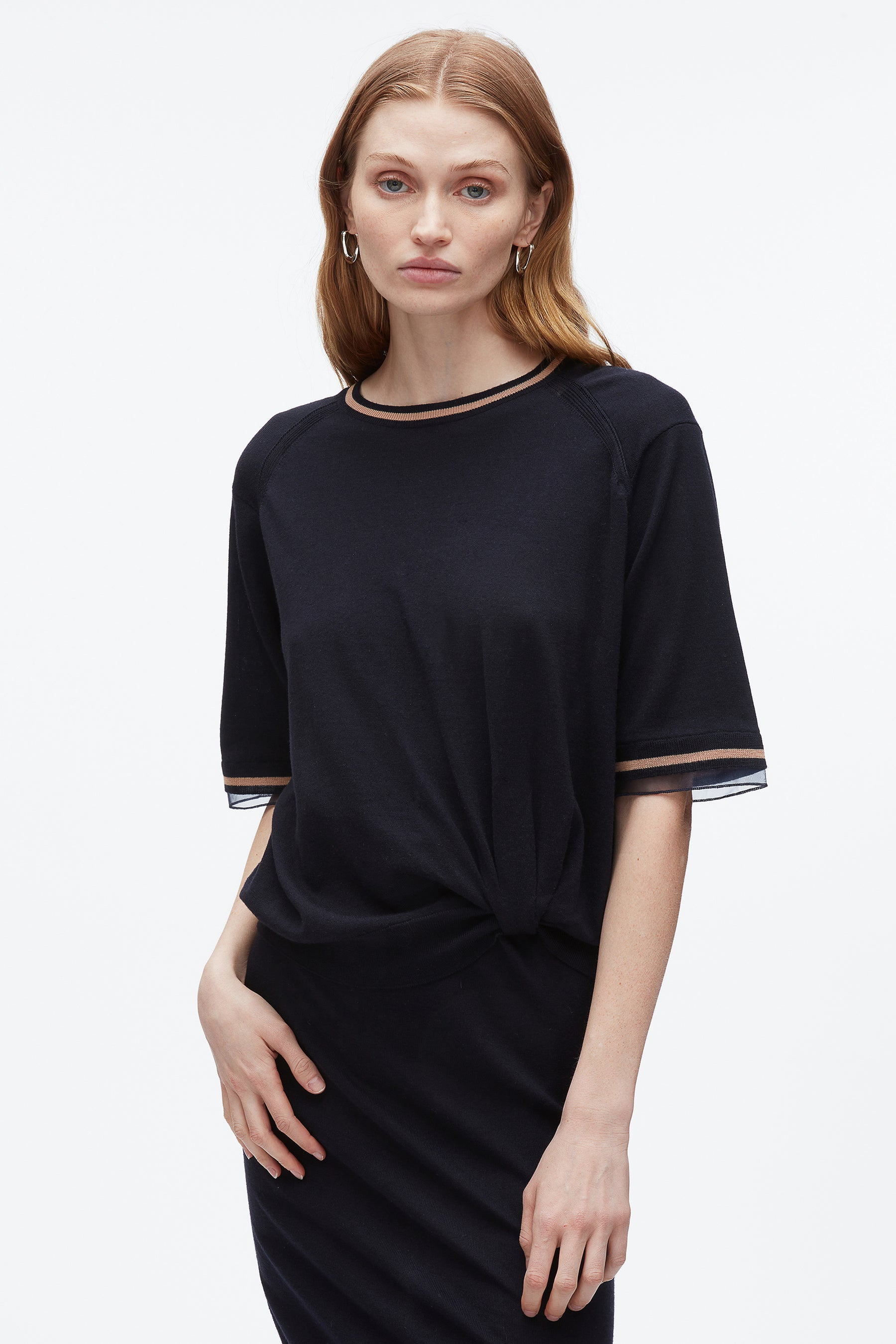 French Tuck Knit Dress with Organza - 5