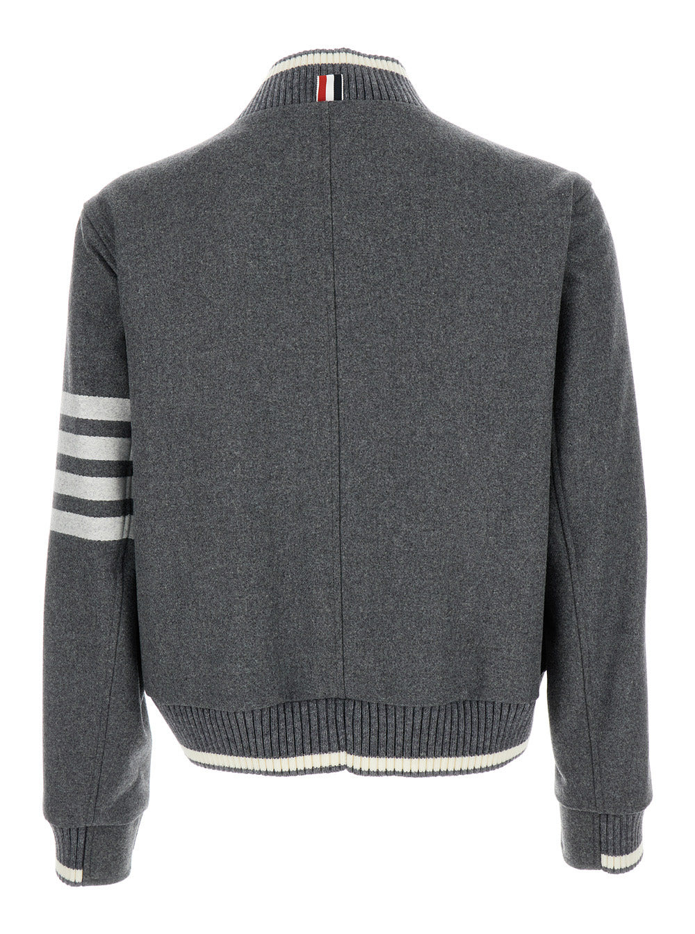 Thom Browne Men Grey Bomber Jacket With Signature 4Bar Stripe In Wool Man - 2