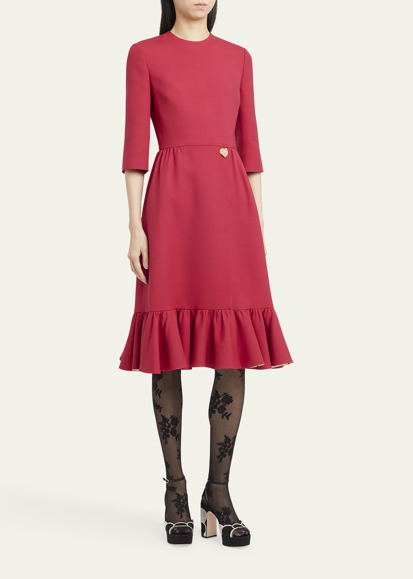 Strass Heart Flounce Crepe Couture Dress - 4