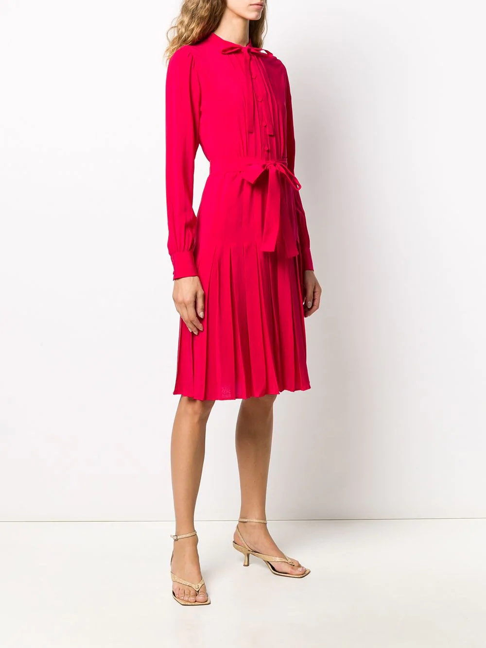 front tie pleated midi dress - 3