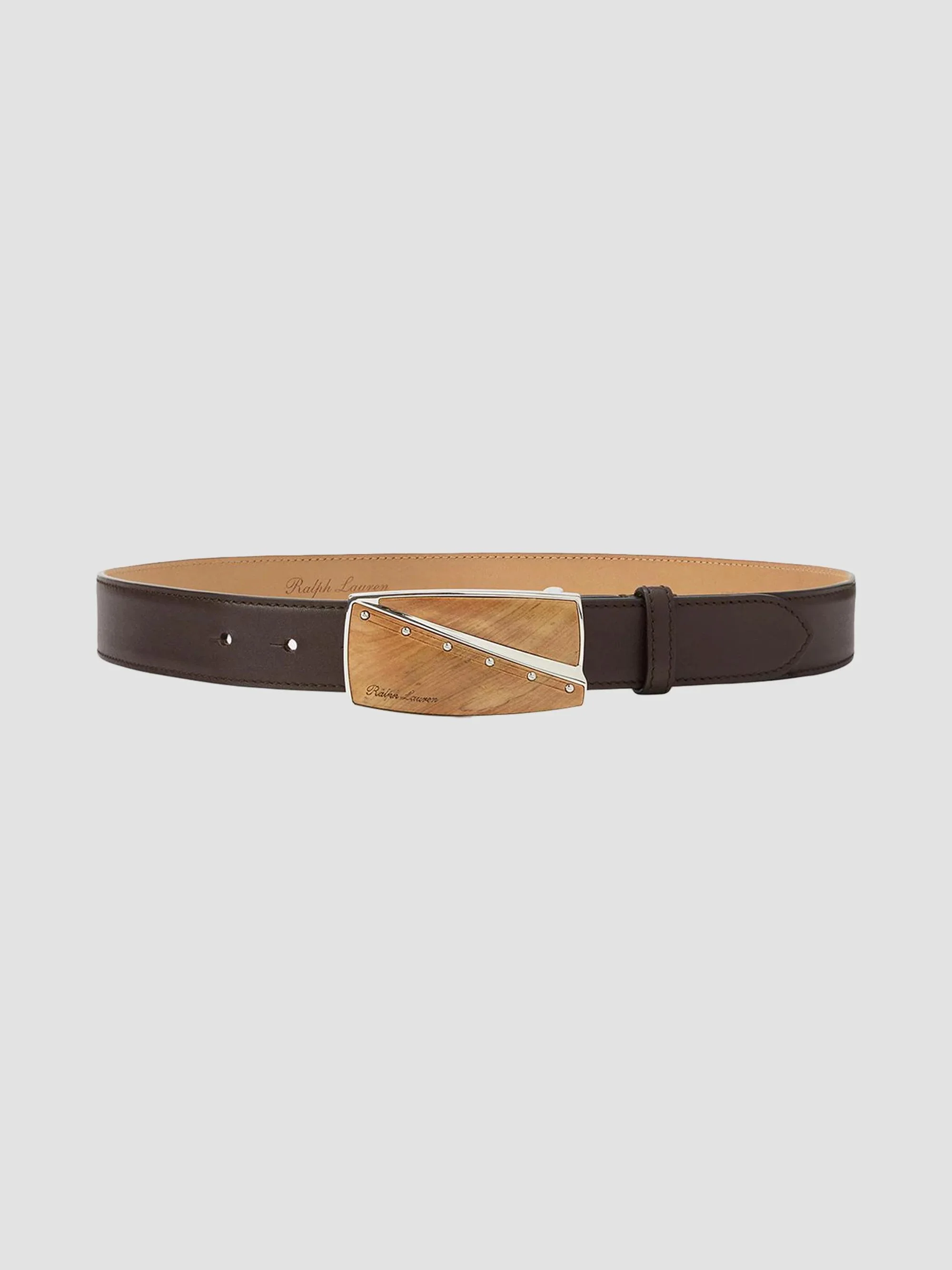 Women's Leather Plaque Buckle Belt - Mocha - 1
