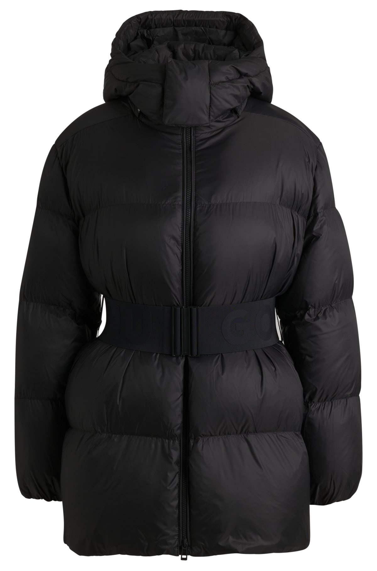 DETACHABLE-HOOD PADDED JACKET WITH REMOVABLE LOGO BELT - 1