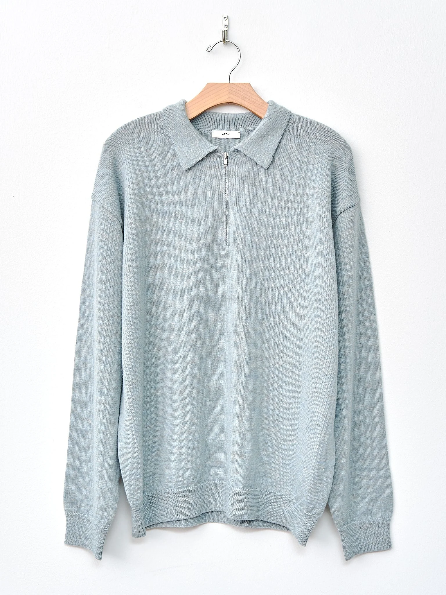 Baby Alpaca Linen Zip Up Polo Sweater - Sax - 1