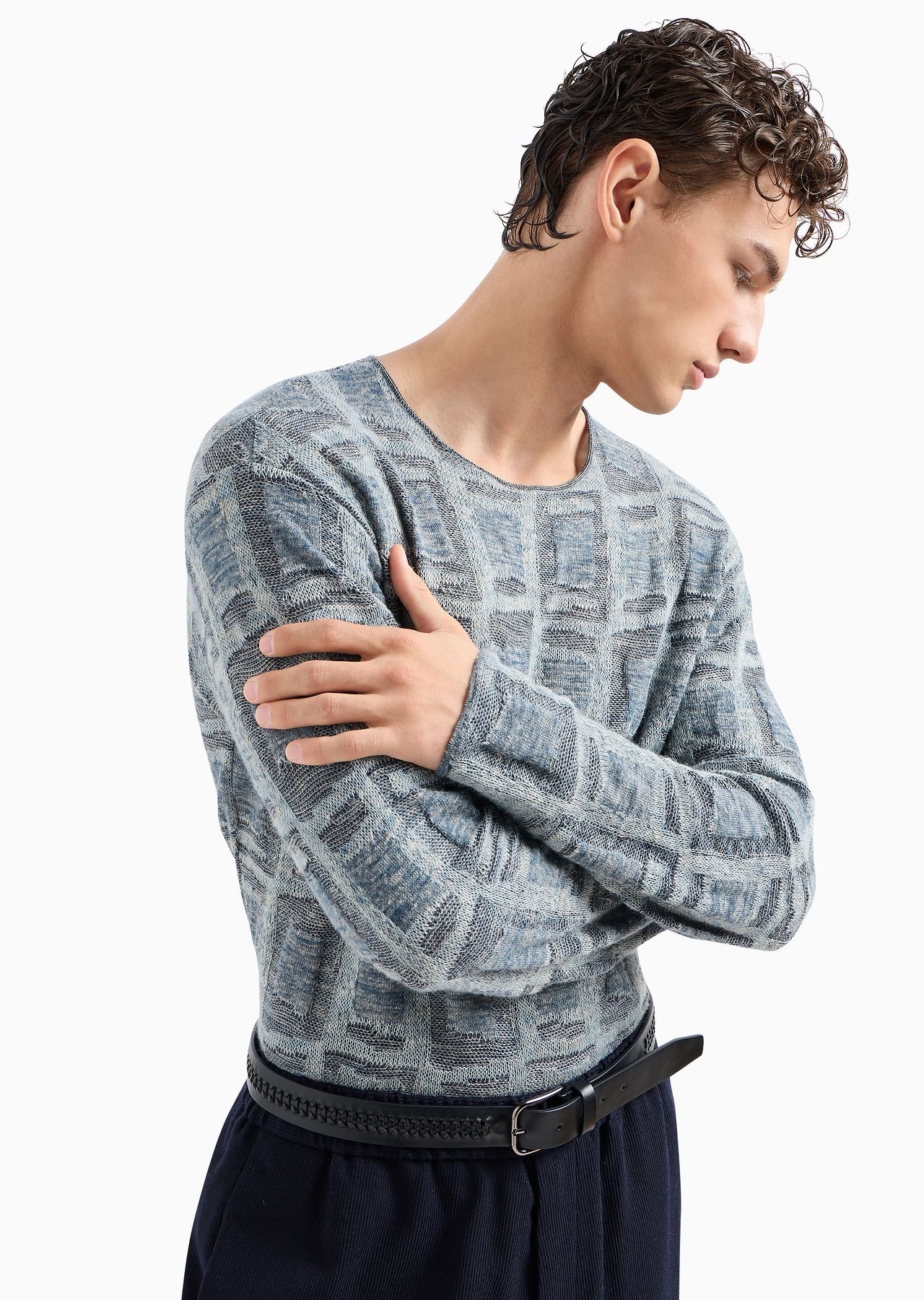 Jacquard linen and virgin-wool blend crew-neck jumper - 5