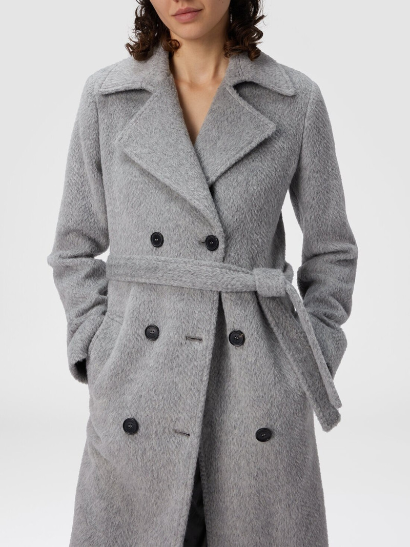 Double-Breasted Trench Coat with Tone-on-Tone Chevron Pattern 4
