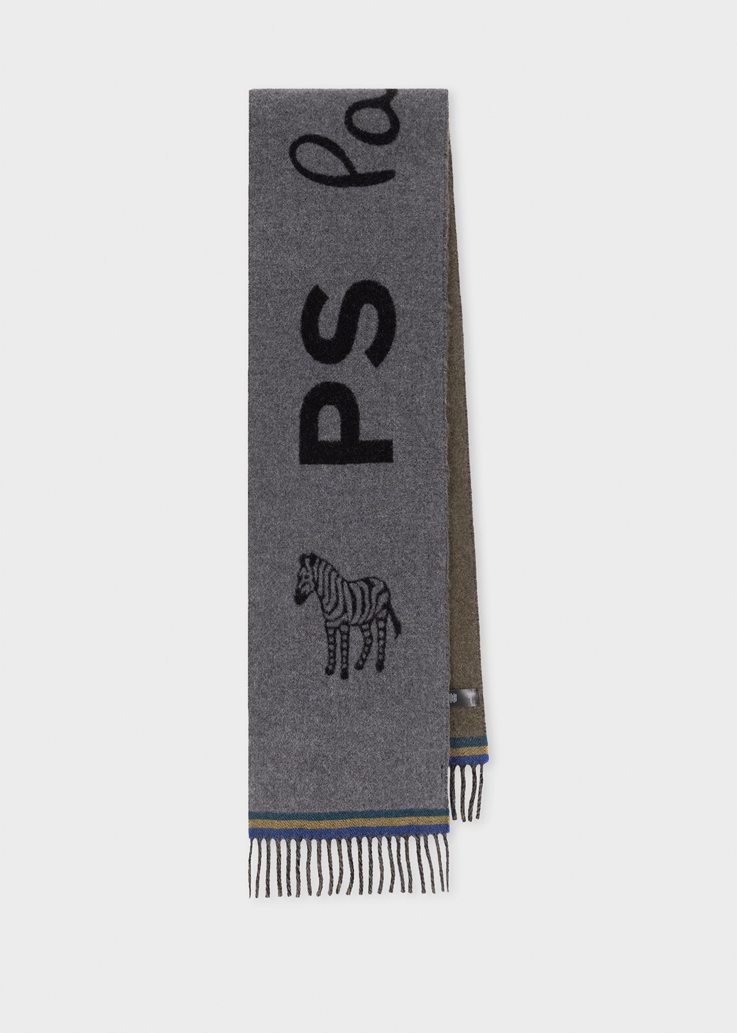Grey Wool-Blend Zebra Logo Scarf - 1